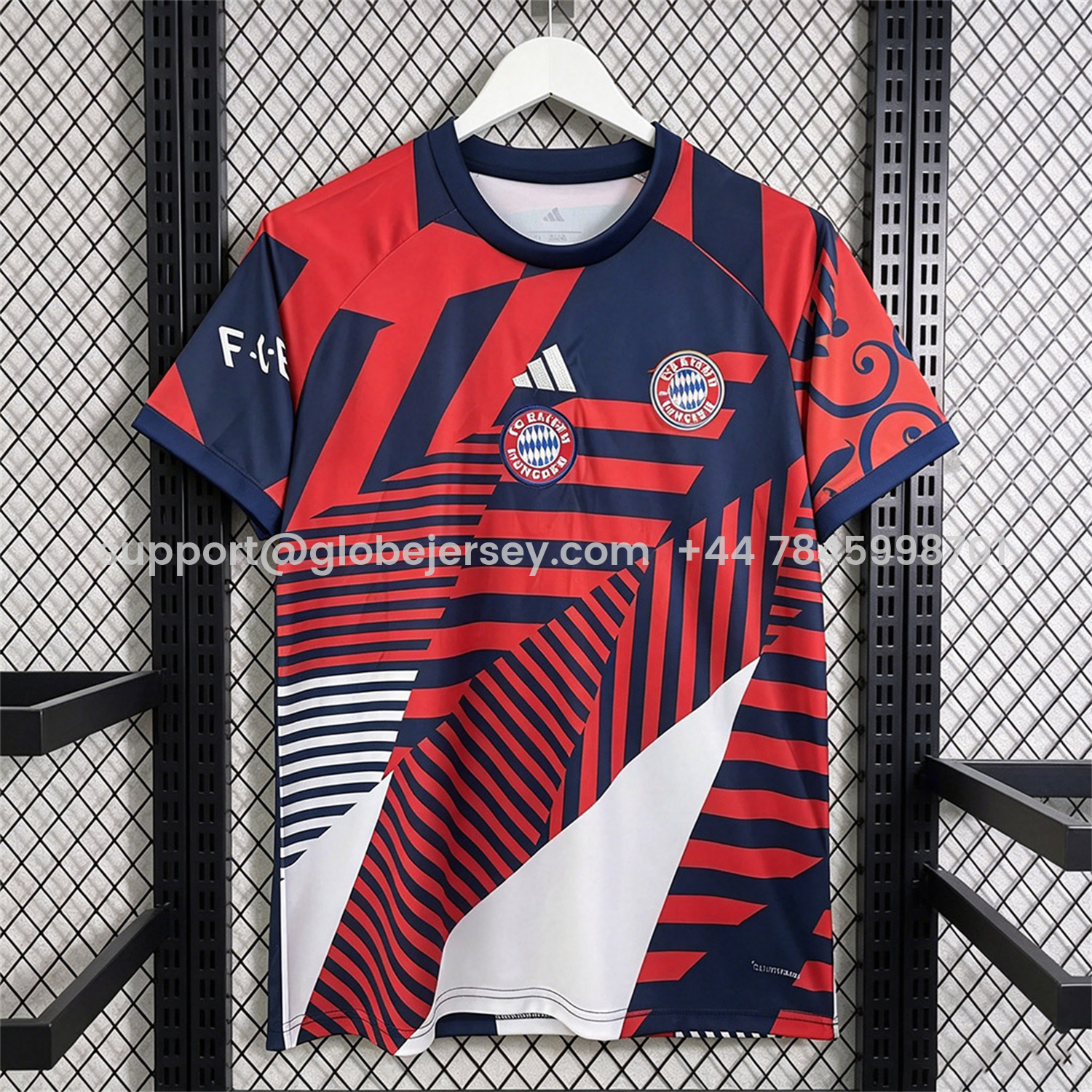 GlobeJersey-Bayern Munich 26-27 Pre-Match Navy Blue Red Stripes Jersey - Fans Version