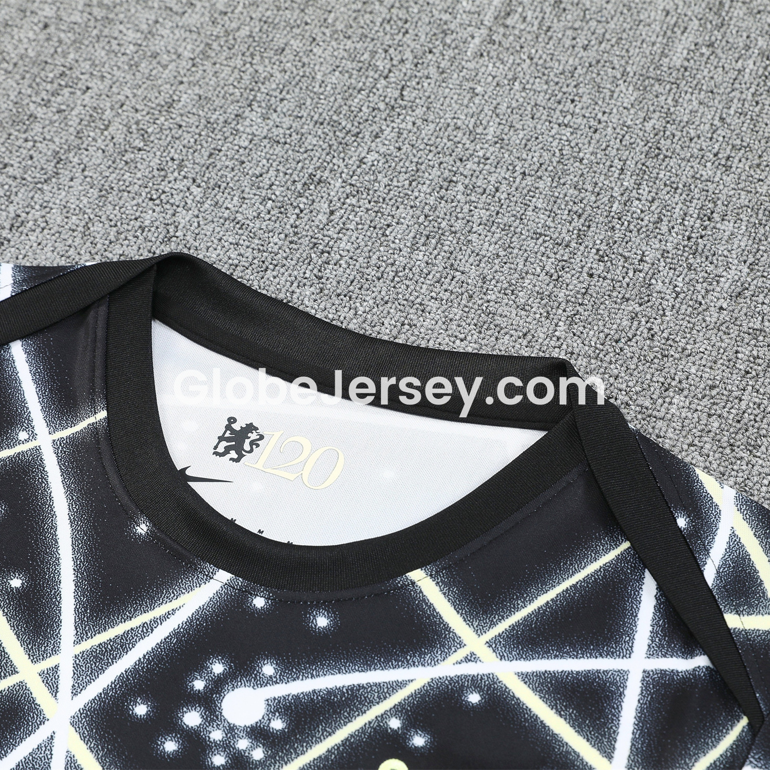 GlobeJersey-C.H.E.L.S.E.A 25-26 Short-Sleeve Training Set - Yellow Fluorescent Rays Black Top & Black Shorts