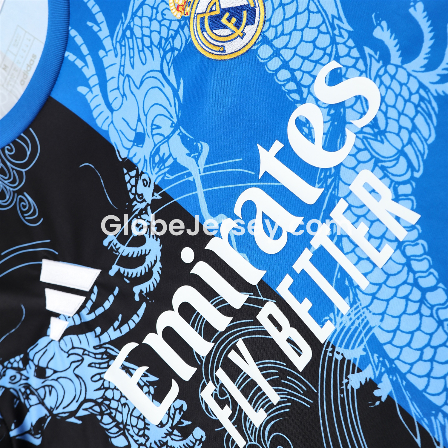 GlobeJersey-Real Madrid 25-26 Short-Sleeve Training Set - Blue Black Dragon Top & Black-White Shorts