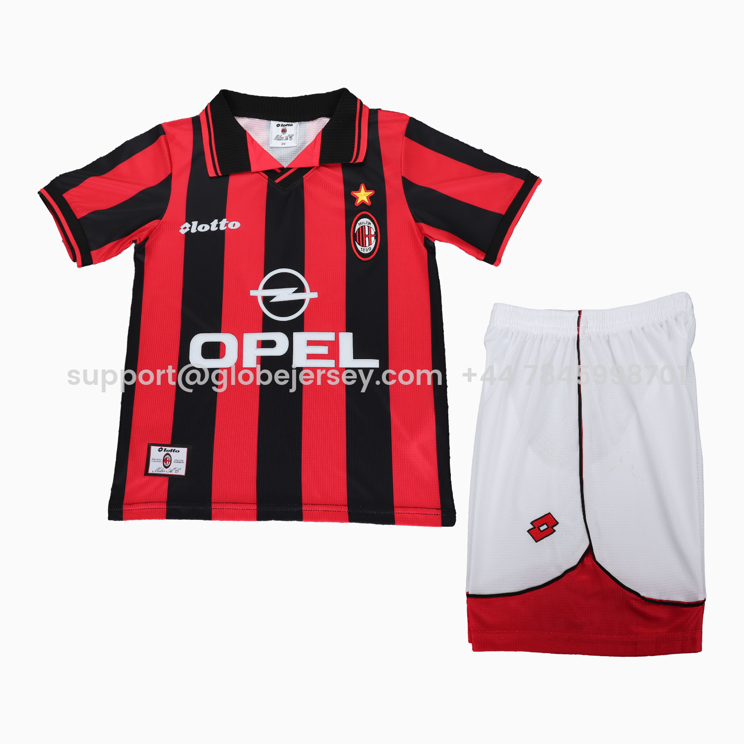 GlobeJersey-Retro AC Milan 1997-98 Home Kids Kit