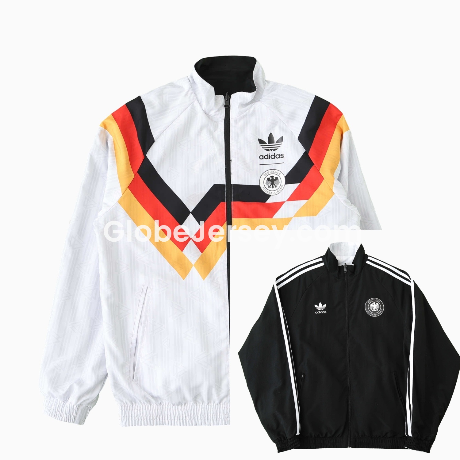 GlobeJersey-Retro Germany 1990 Double Sided Reversible Windbreaker - White & Black