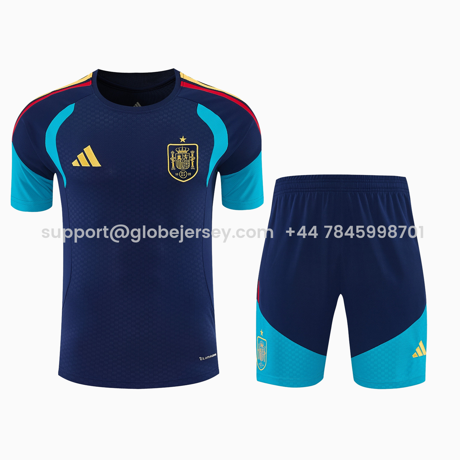 GlobeJersey-Spain 2026 Short-Sleeve Training Set - Dark Blue Top & Dark Blue Pants