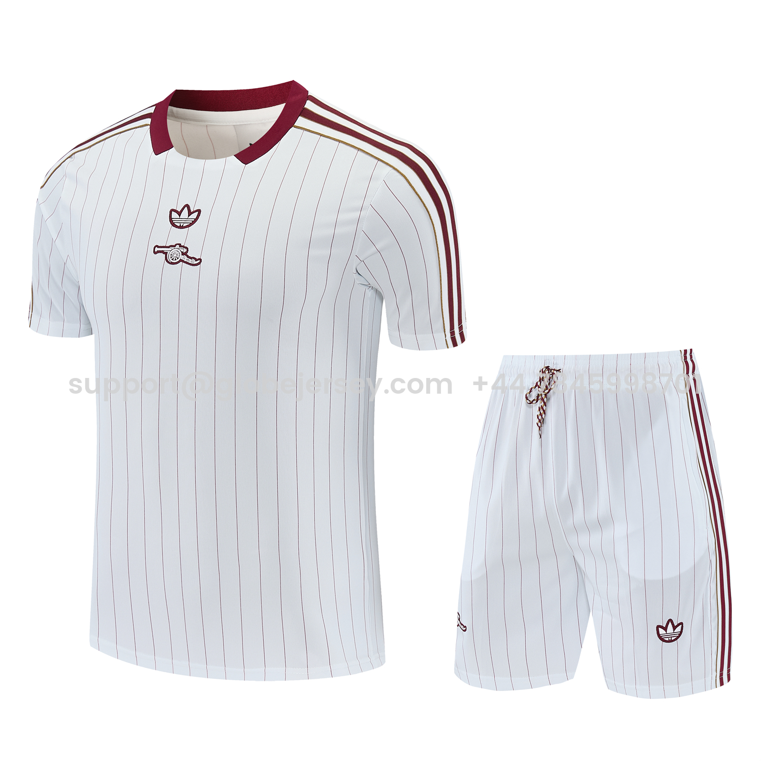 GlobeJersey-Arsenal 25-26 Retro Style Short-Sleeve Training Set - Colors Top & White With Thin Mar Pants