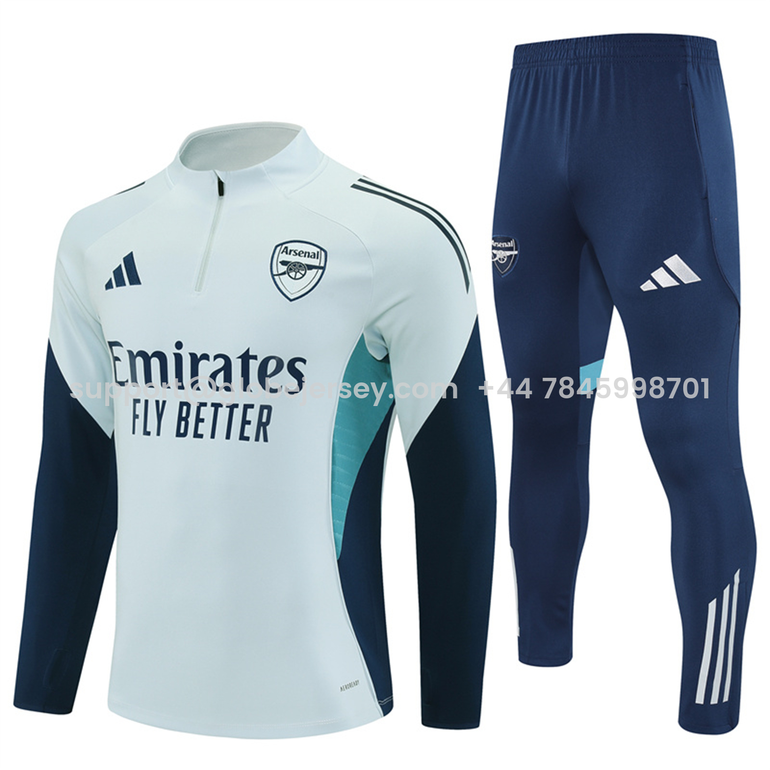 GlobeJersey-Arsenal 25-26 Long Sleeves Training Set - Light Grey Top & Blue Pants