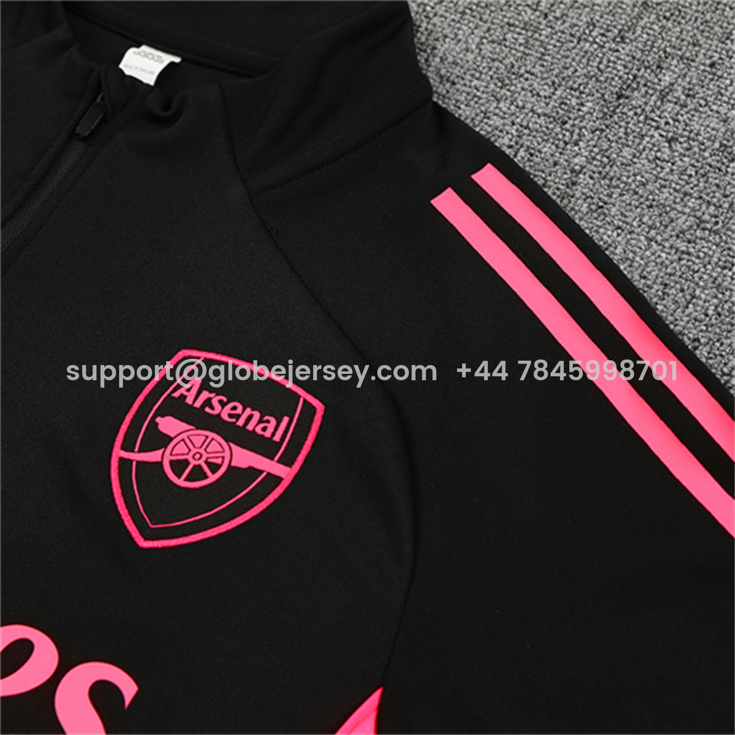 GlobeJersey-Arsenal 25-26 Kids Long Sleeve Training Set - Pink Logo Balck Top & Black Pants