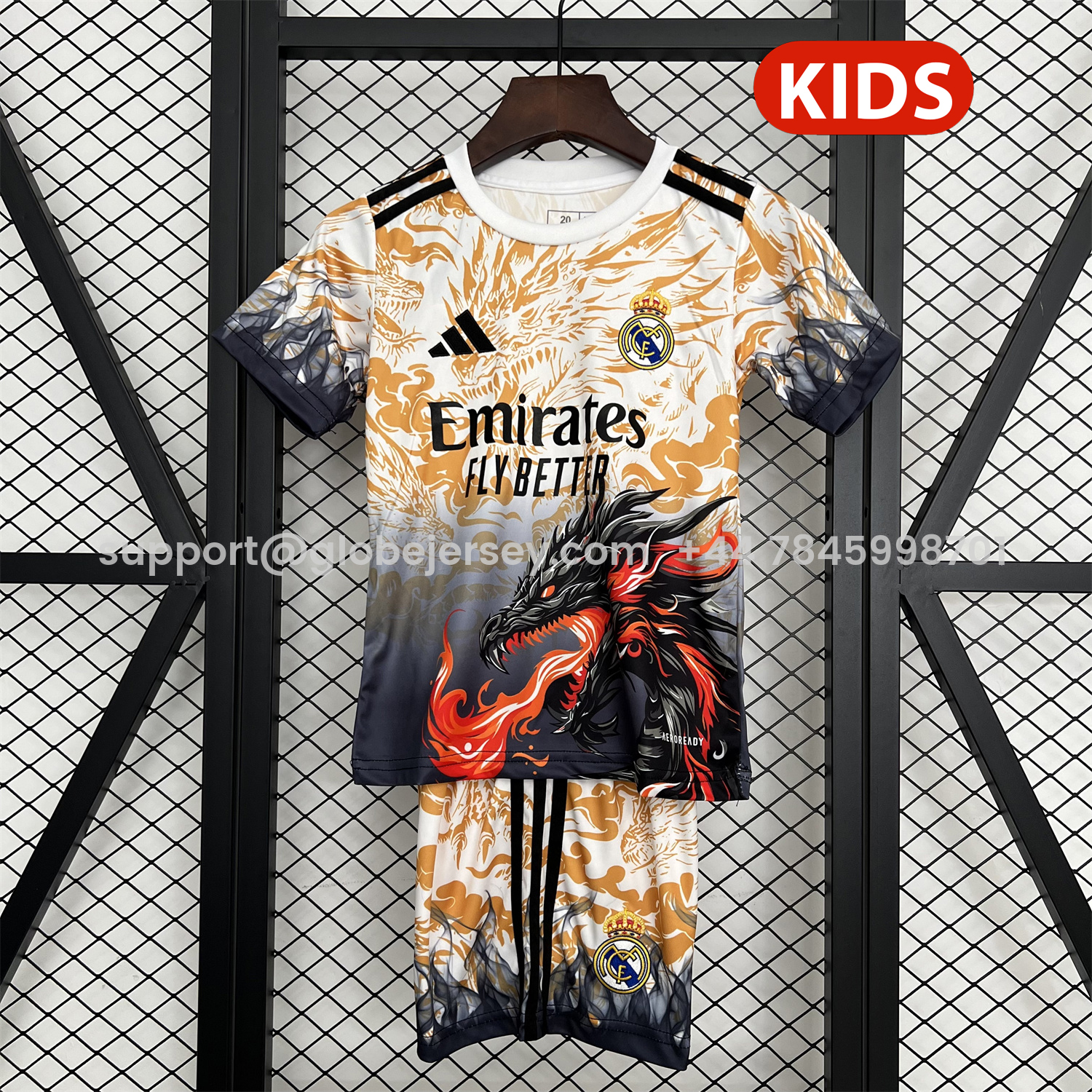 GlobeJersey-Real Madrid 25-26 Orange And Black Dragon Special Kids Kit