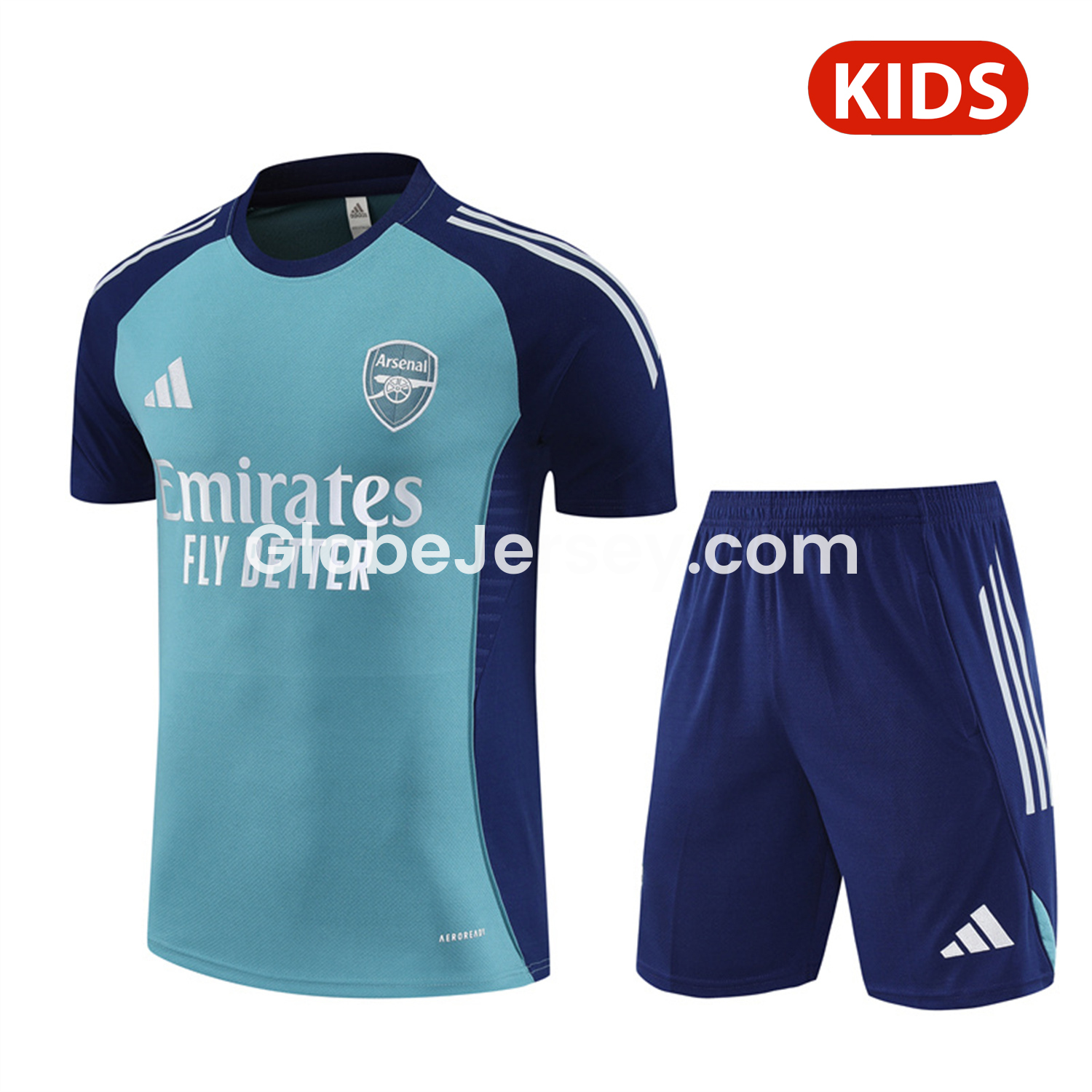 GlobeJersey-Arsenal 25-26 Kids Short-Sleeve Training Set - Green Top and Deep Blue Shorts