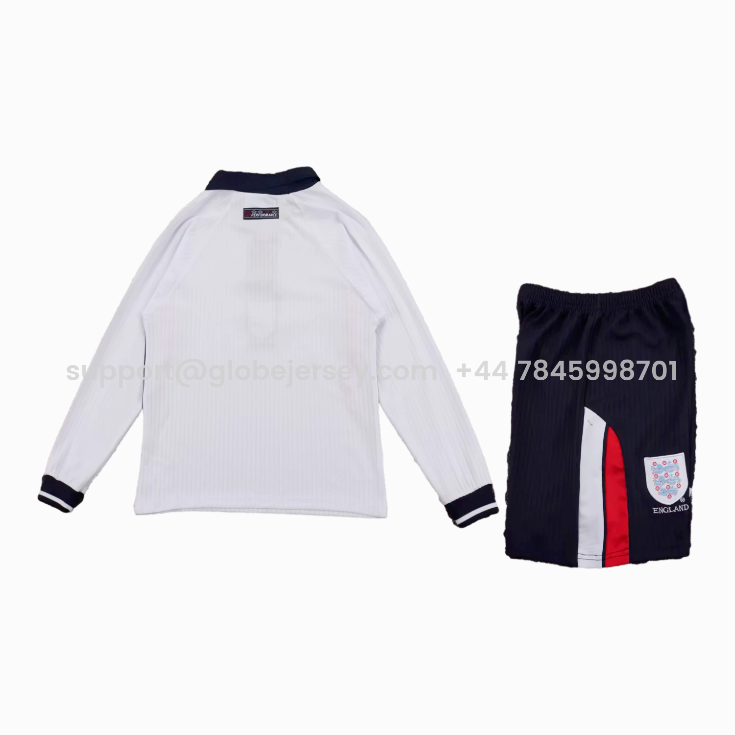 GlobeJersey-Retro England 1998 Home Long Sleeves Kids Kit