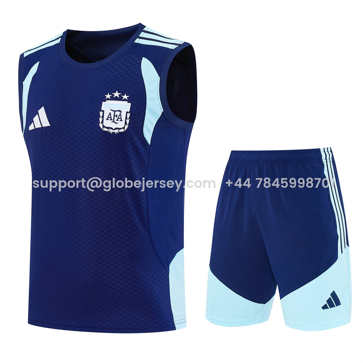 GlobeJersey-Argentina 2026 Vest Training Set - Dark Blue Vest and Shorts