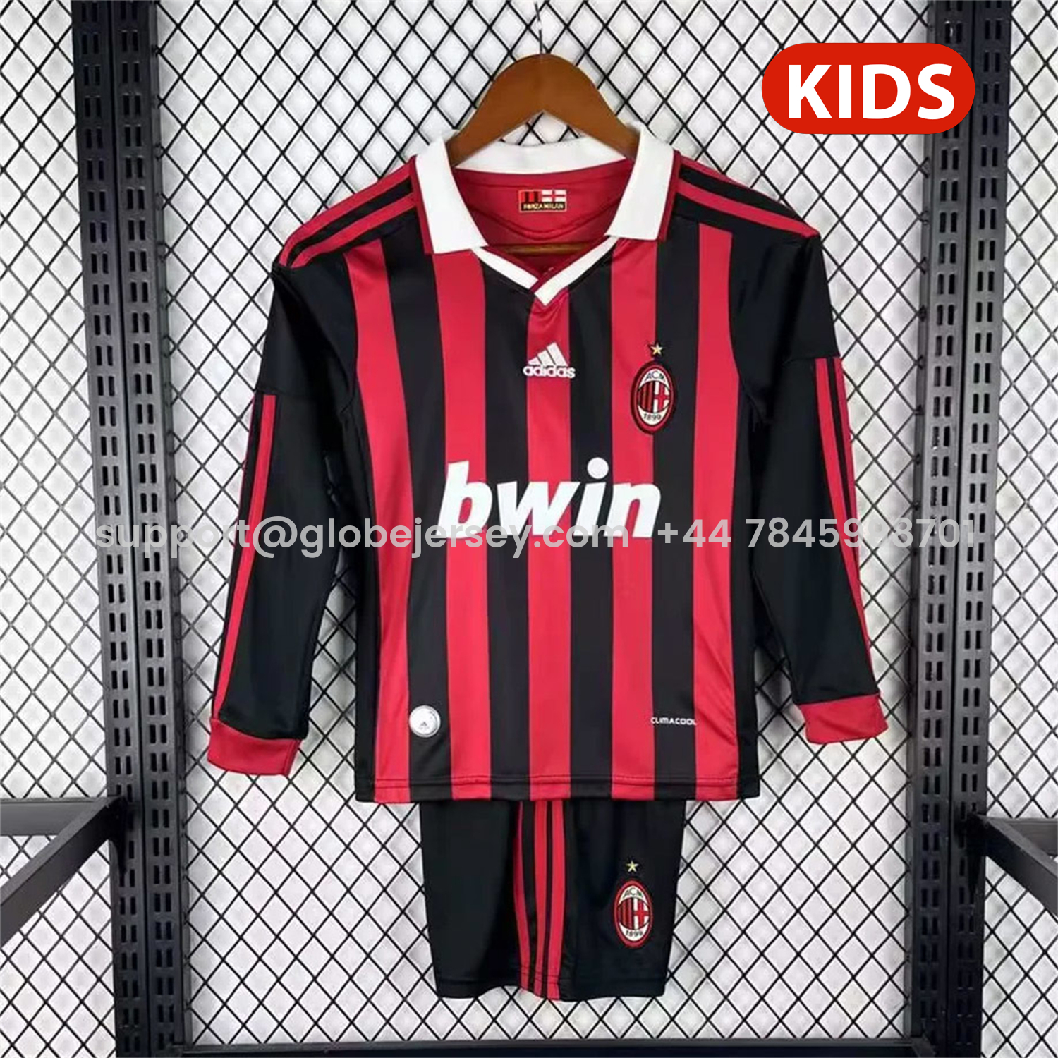 GlobeJersey-Retro AC Milan 2009-10 Home Red Long Sleeves Kids Kit