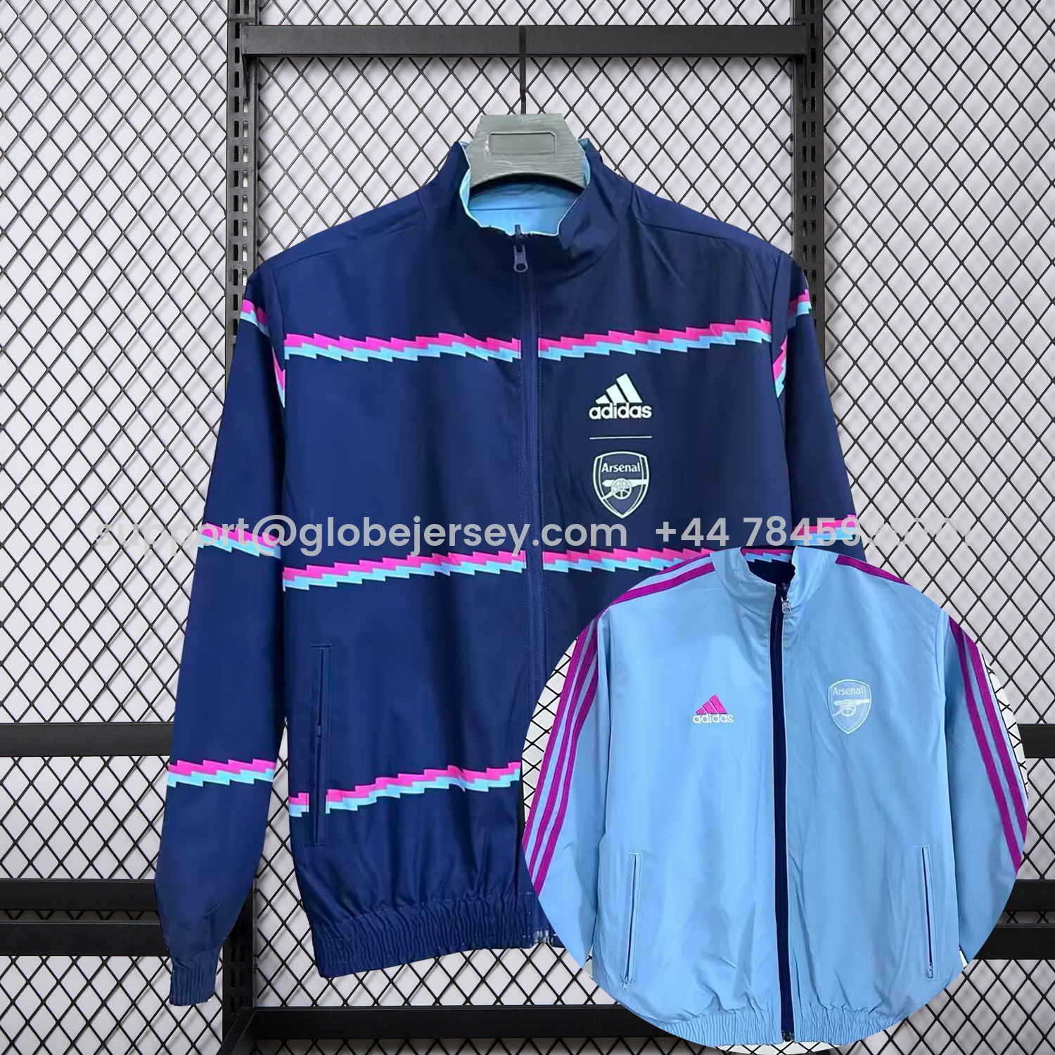 GlobeJersey-Arsenal 25-26 Double Sided Reversible Windbreaker - Deep Blue & Light Blue