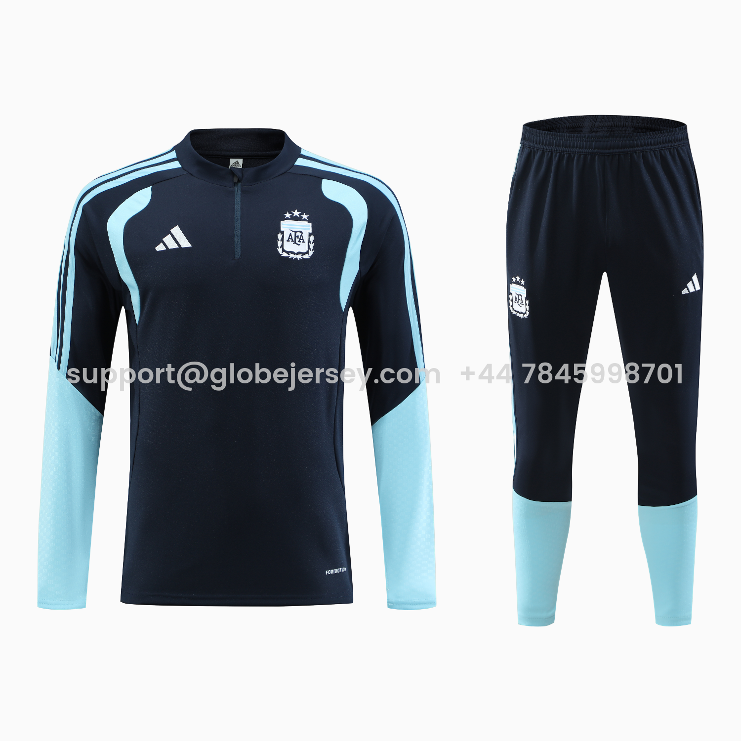 GlobeJersey-Argentina 2026 Kids Long Sleeve Training Set - Blue Black Top & Pants