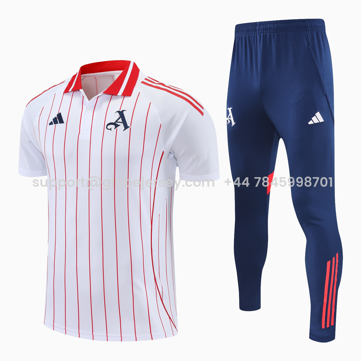 GlobeJersey-Arsenal 25-26 POLO Short-Sleeve Training Set - White Top and Deep Blue Pants