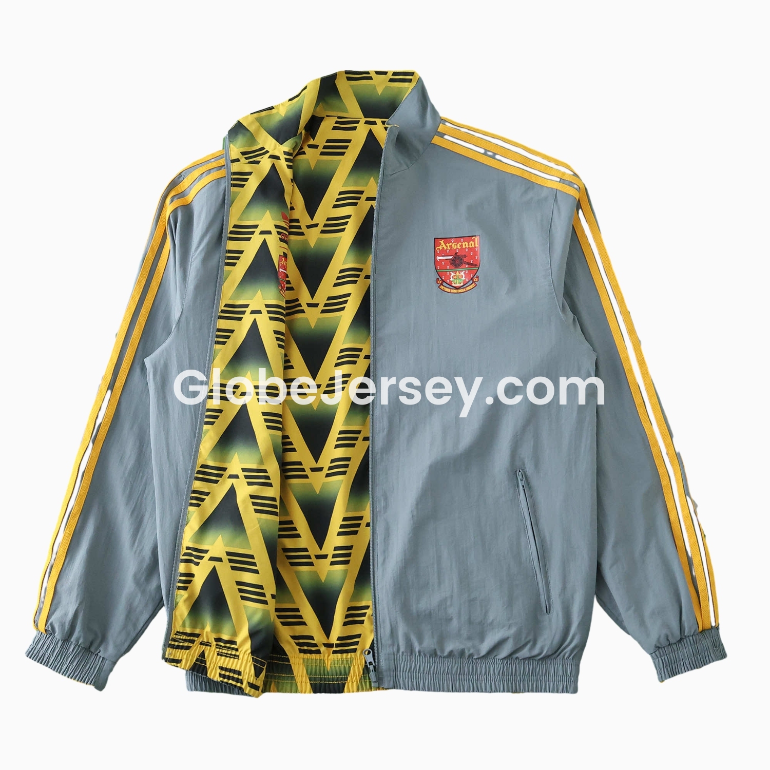 GlobeJersey-Retro Arsenal 1991-93 Away Double Sided Reversible Windbreaker - Yellow & Grey