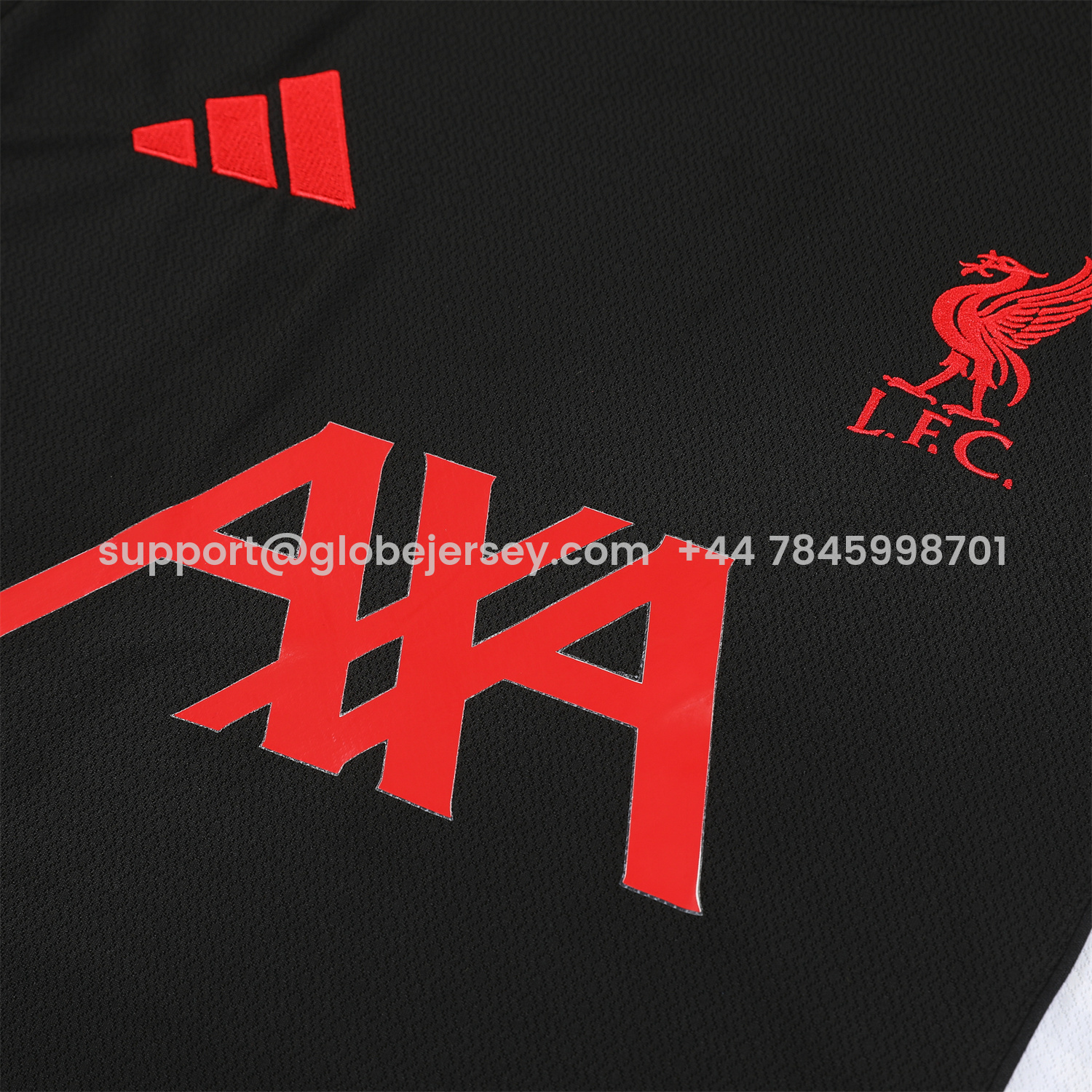 GlobeJersey-Liver.pool 25-26 Short-Sleeve Training Set - Black With Red Top & Black Shorts