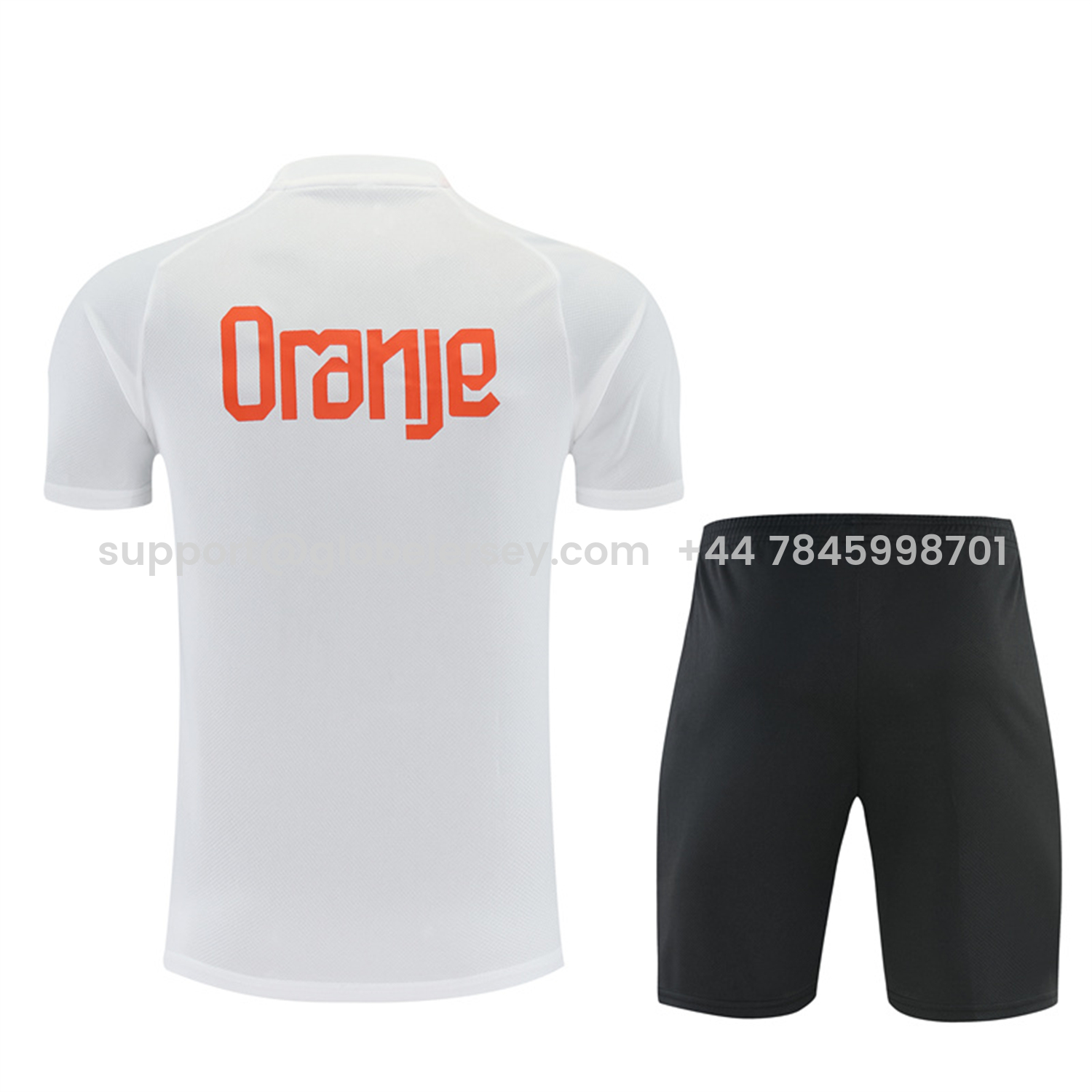 GlobeJersey-Netherlands 2026 Short-Sleeve Training Set - White With Orange Top & Black With Orange Pants