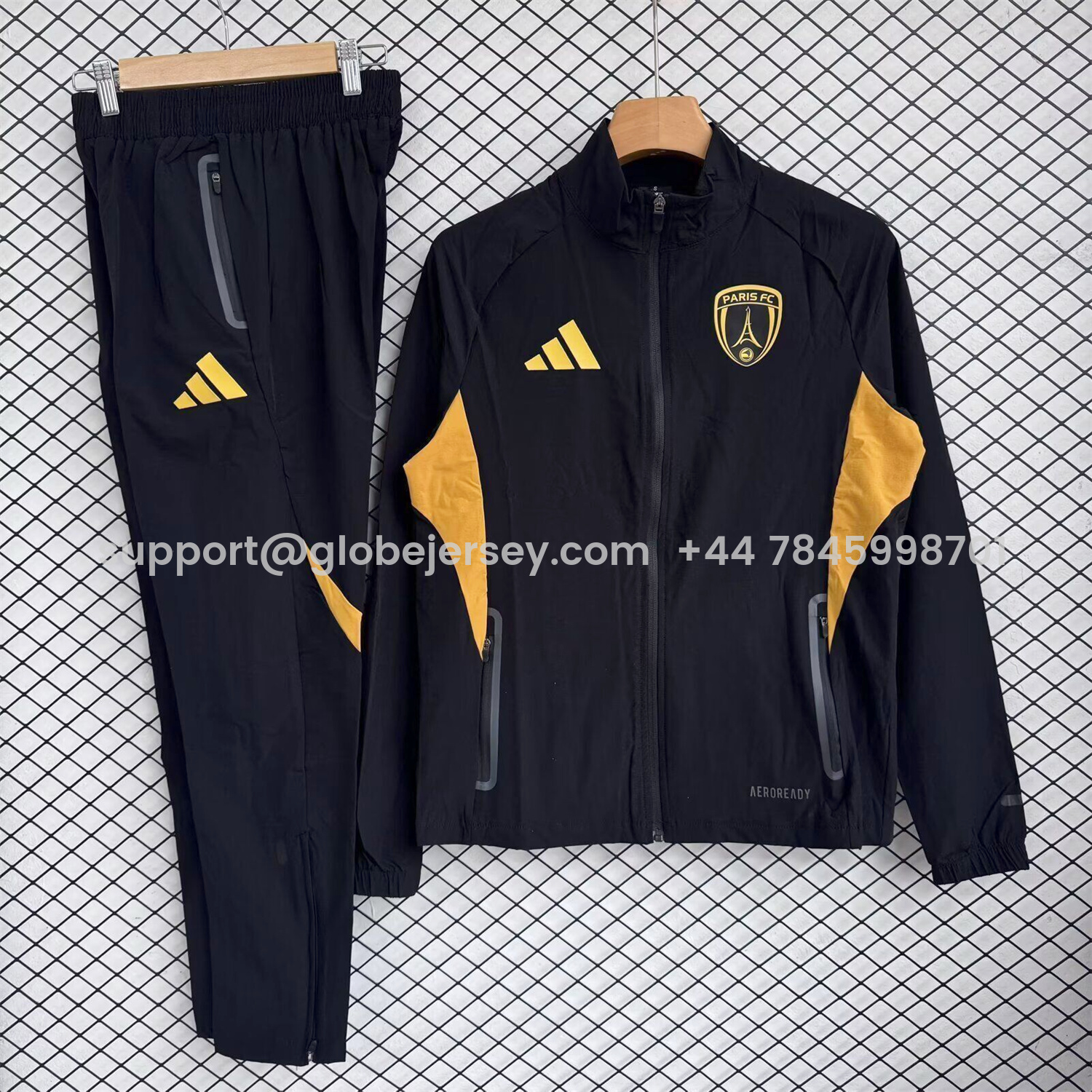 GlobeJersey-Paris FC 25-26 Windbreaker Training Set - Black Yellow Top and Pants