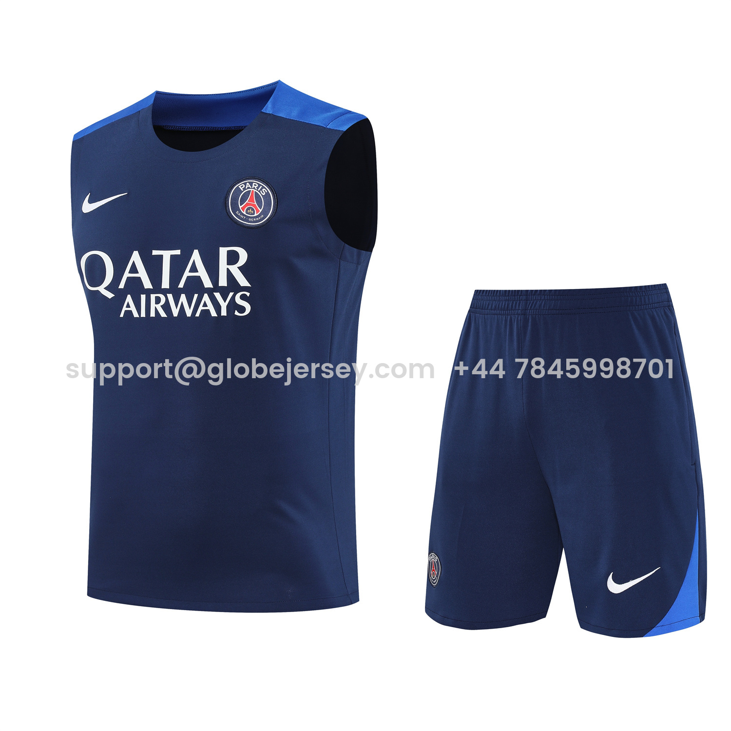 GlobeJersey-Paris Saint-Germain PSG 25-26 Vest Training Set - Royal Blue Vest & Royal Blue Shorts