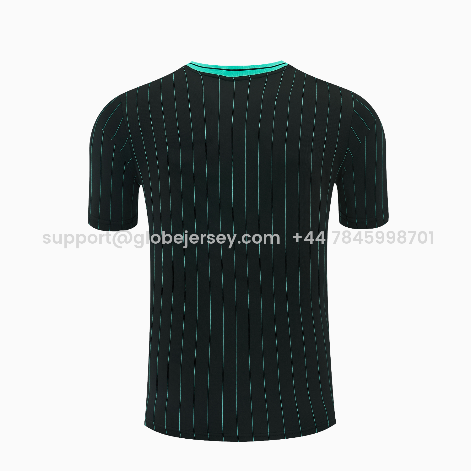 GlobeJersey-Liver.pool 25-26 Retro Style Short-Sleeve Training Set - Black With Teal Stripes And Accents Top & Pants