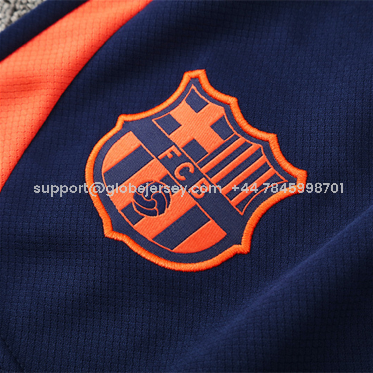 GlobeJersey-Barcelona 25-26 Kids Short-Sleeve Training Set - Royal Blue Top Orange Sponsor & Royal Blue Shorts
