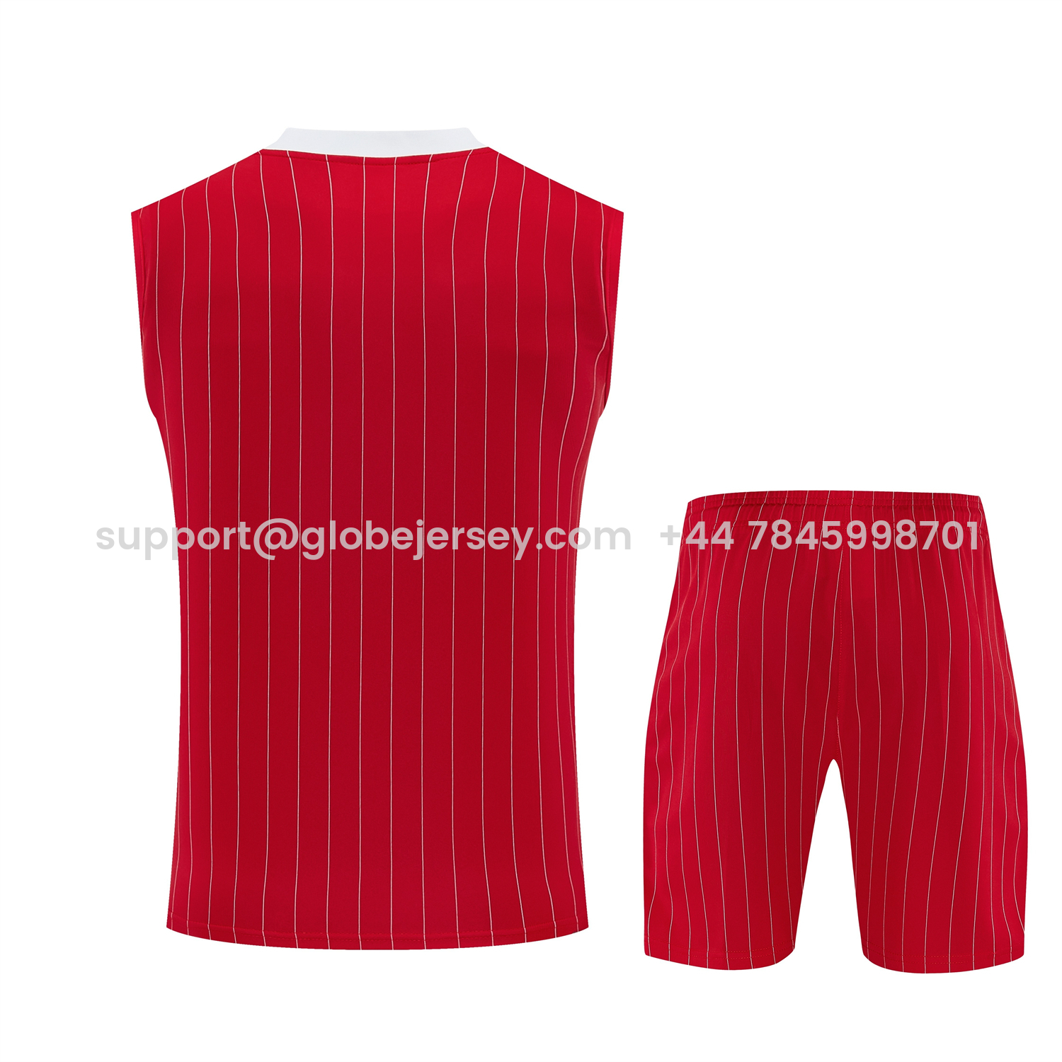 GlobeJersey-Manchester United 25-26 Retro Style Vest Training Set - Red With White Stripes Top & Pants