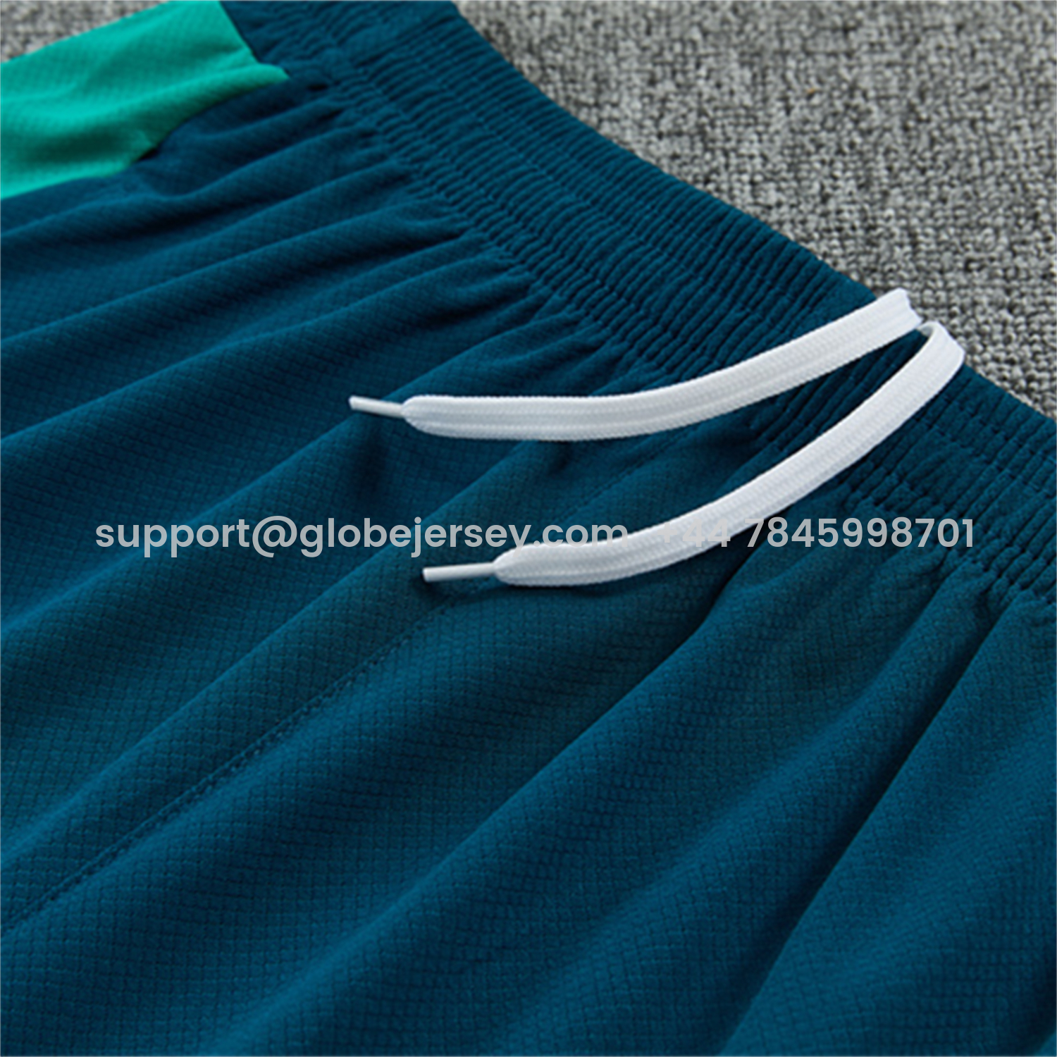 GlobeJersey-Portugal 2026 Short-Sleeve Training Set - Colors Top & Dark Teal Blue With A Red Stripe On The Side Pants