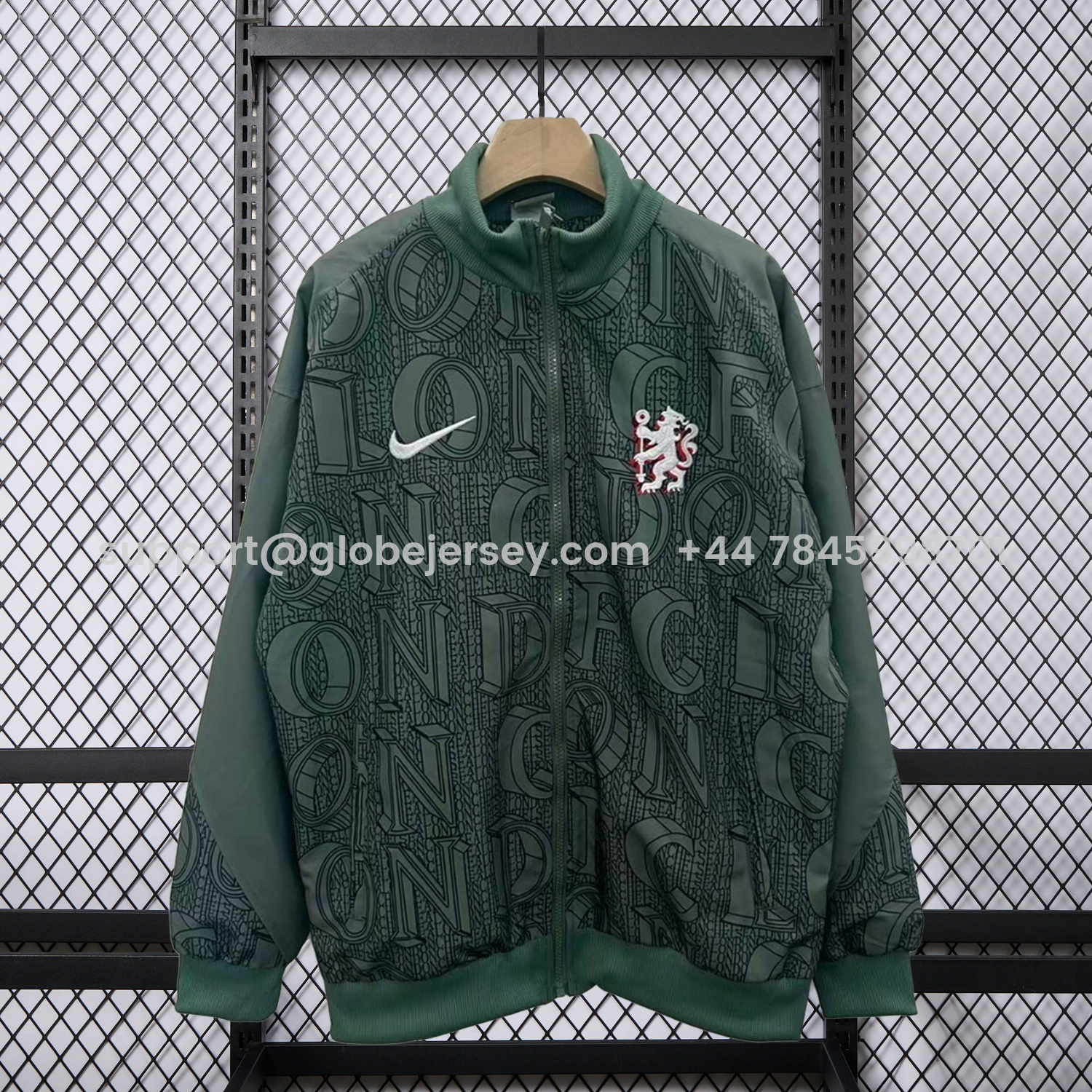 GlobeJersey-C.H.E.L.S.E.A 25-26 Subtle Letter Pattern Windbreaker Jacket - Dark Green