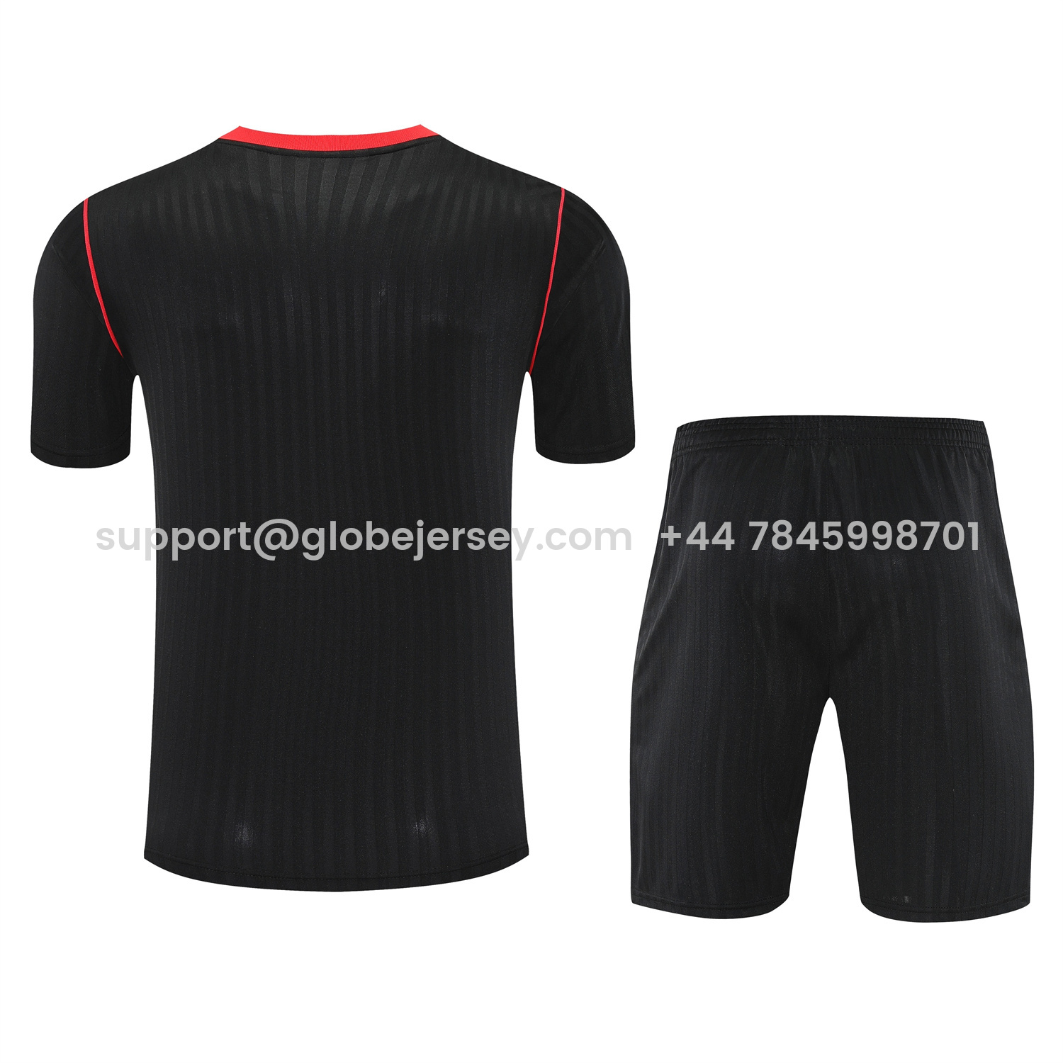 GlobeJersey-Manchester United 25-26 Short-Sleeve Training Set - Red Lines Black Top & Black Shorts