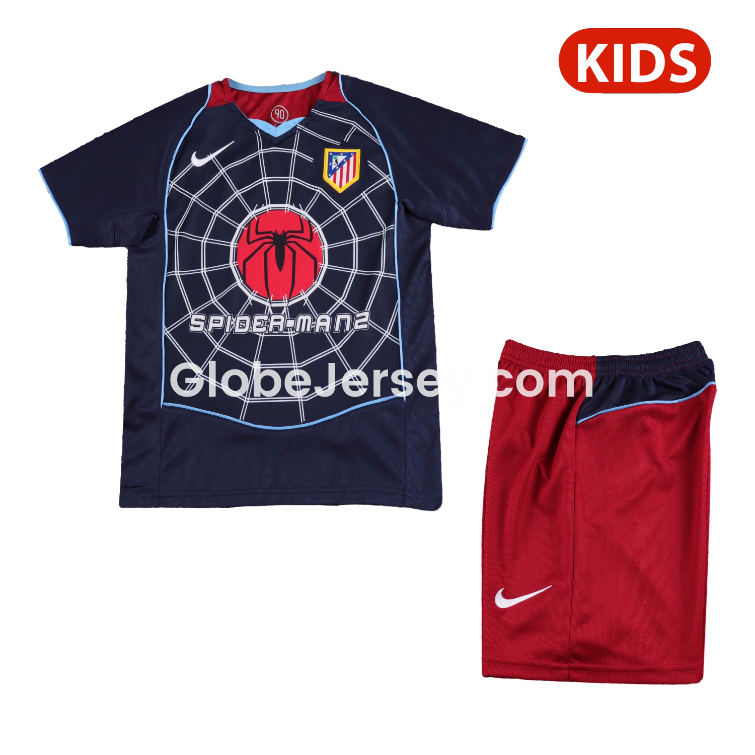 GlobeJersey-Retro Atletico Madrid 2004-05 Away S.p.i.d.e.r M.a.n Special Kids Kit