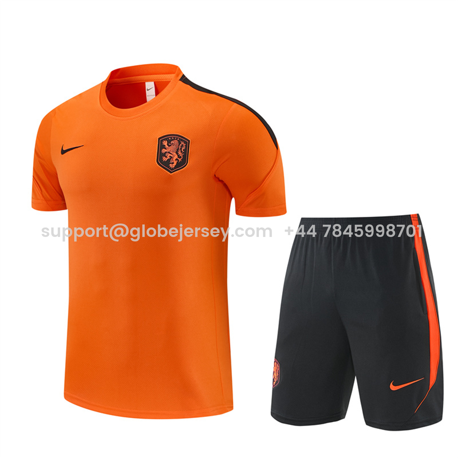 GlobeJersey-Netherlands 2026 Short-Sleeve Training Set - Orange Top & Black With Orange Accents Pants