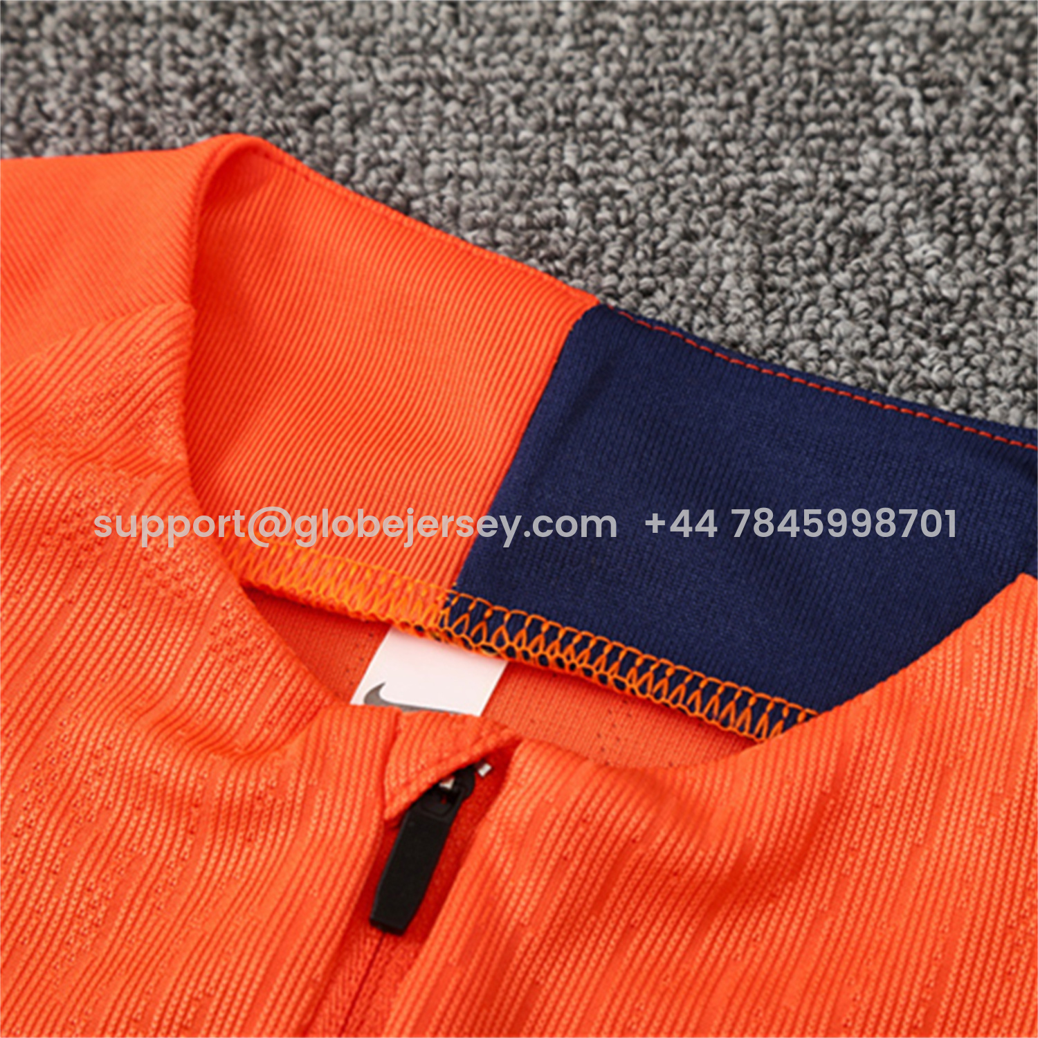 GlobeJersey-Barcelona 25-26 Kids Long Sleeve Training Set - Orange Top Royal Blue Sponsor & Royal Blue Pants