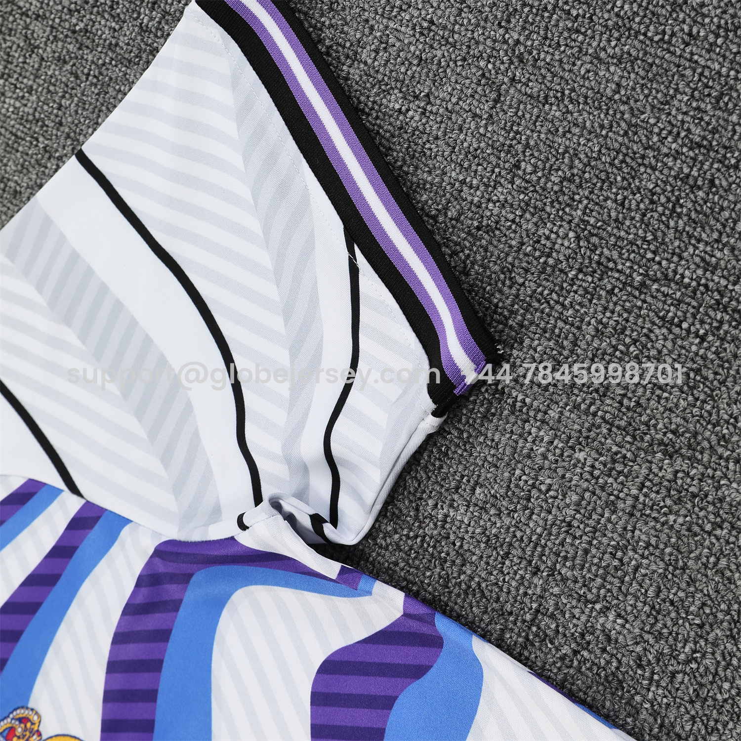 GlobeJersey-Real Madrid 25-26 Short-Sleeve Training Set - Blue Purple Curve Pattern Top & Black Shorts