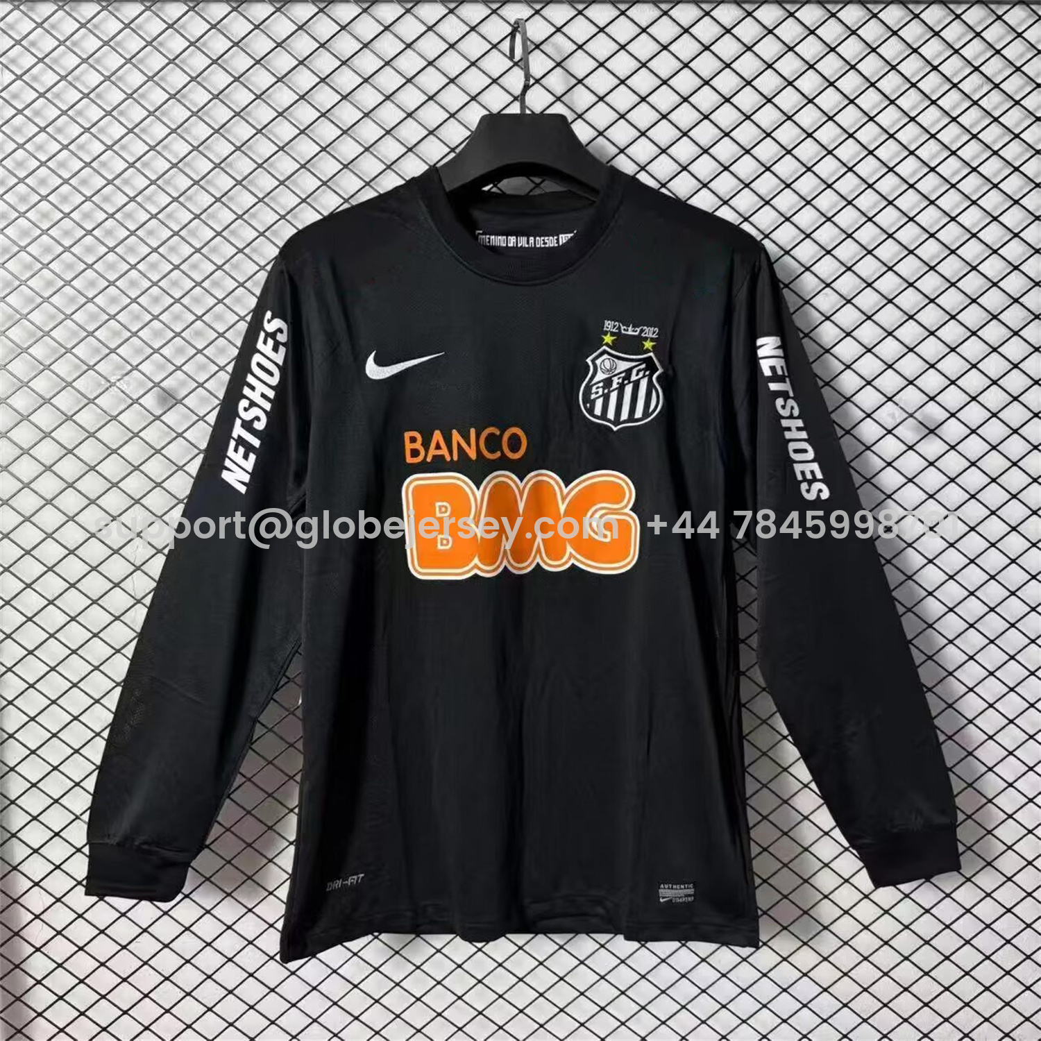 GlobeJersey-Retro Santos 2011-12 Black Long Sleeves Jersey