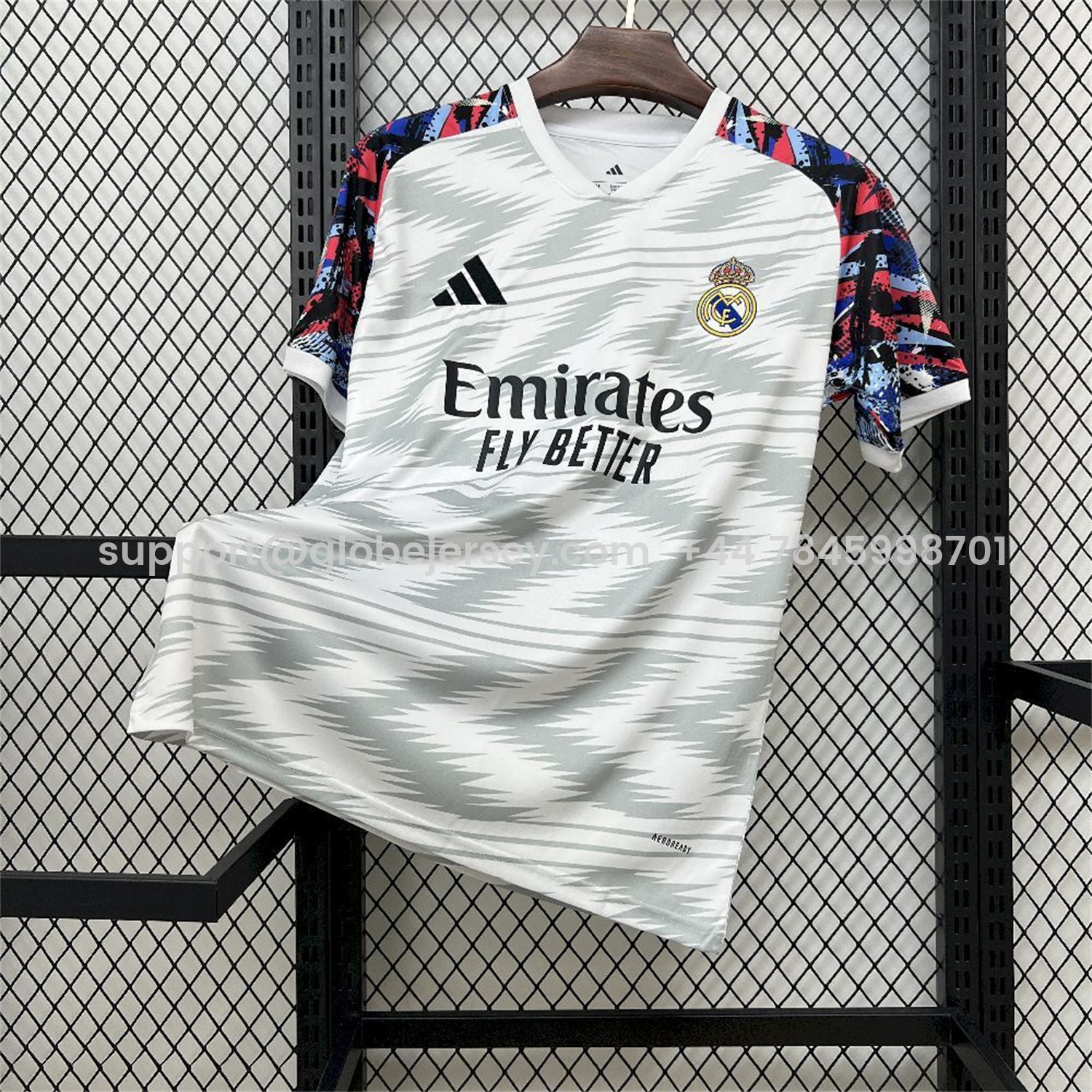 GlobeJersey-Real Madrid 25-26 Grey And White Pre-Match Training Jersey - Fans Version