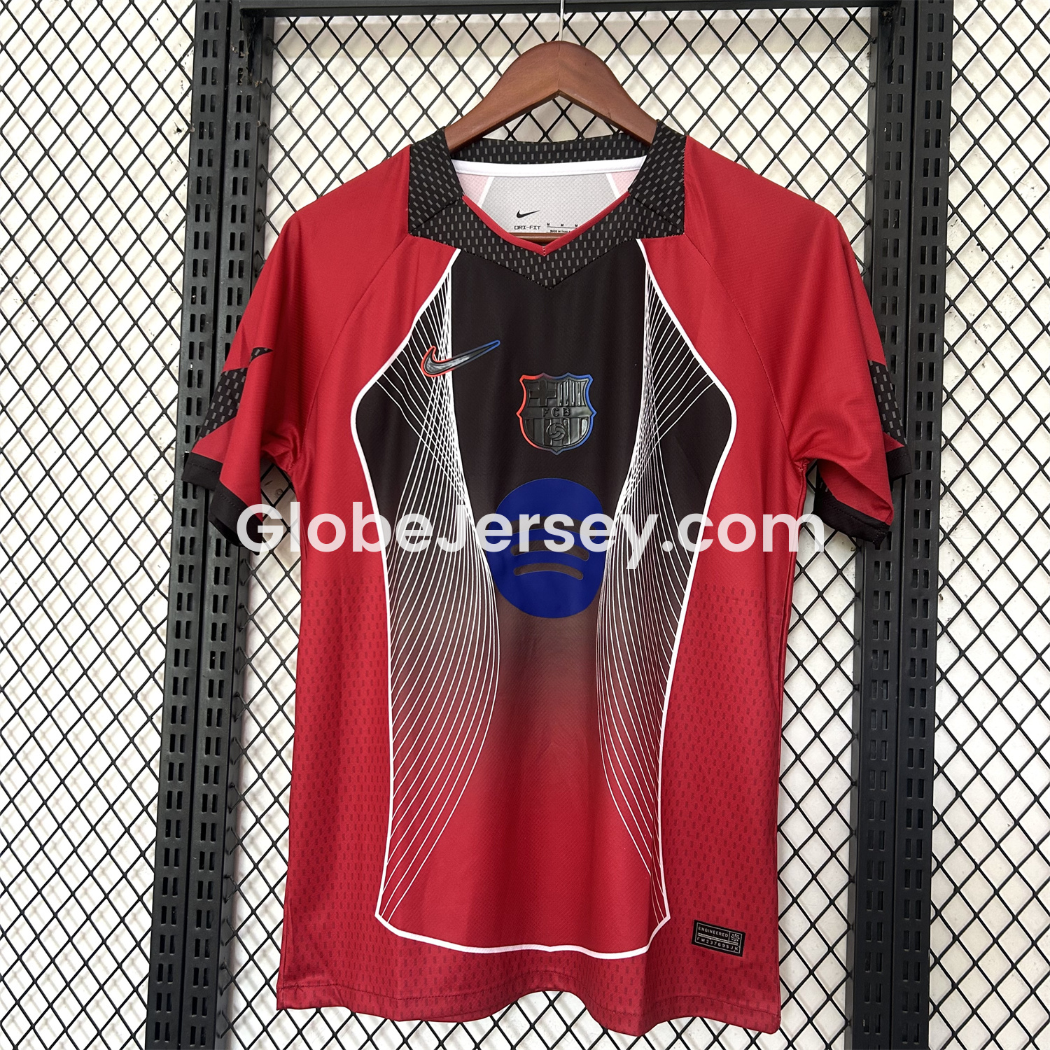 GlobeJersey-Barcelona 25-26 T90 White Black Lines Red Jersey - Fans Version