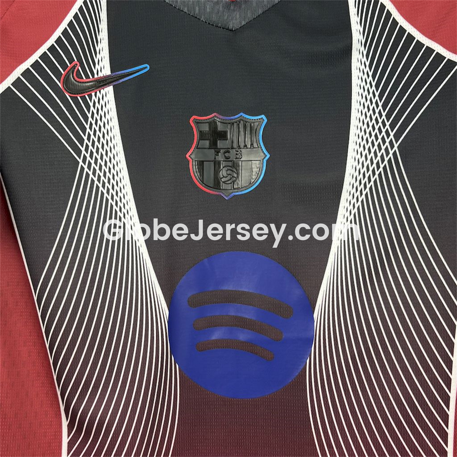 GlobeJersey-Barcelona 25-26 T90 Red Black Gradient and White Lines Special Jersey - Fans Version