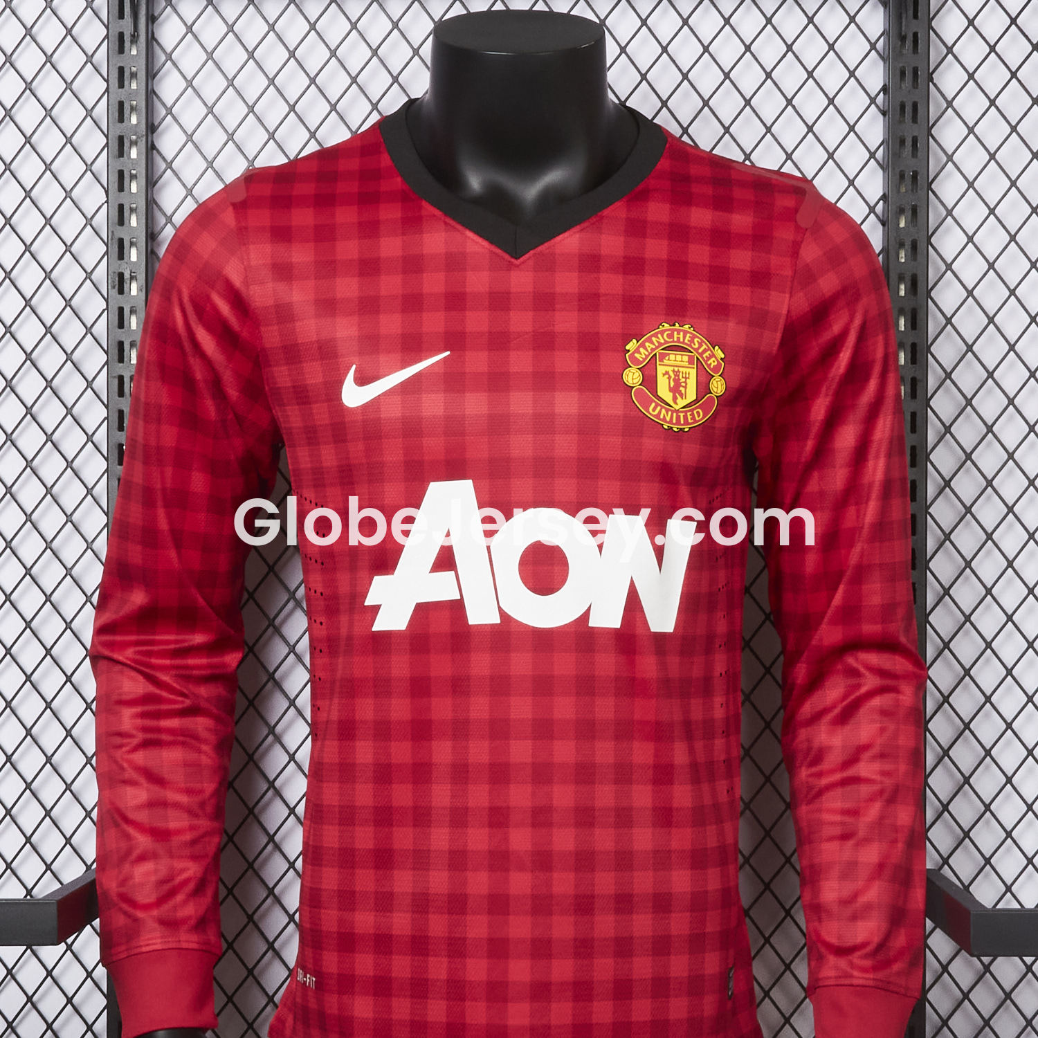 GlobeJersey-Retro Manchester United 2012-13 Home Long Sleeve Jersey - Player Version
