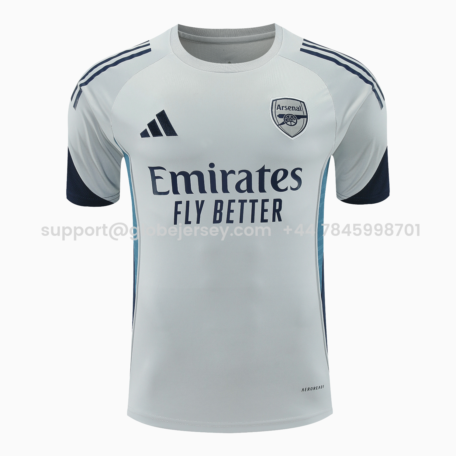 GlobeJersey-Arsenal 25-26 Short-Sleeve Training Set - Grey Top & Deep Blue Shorts