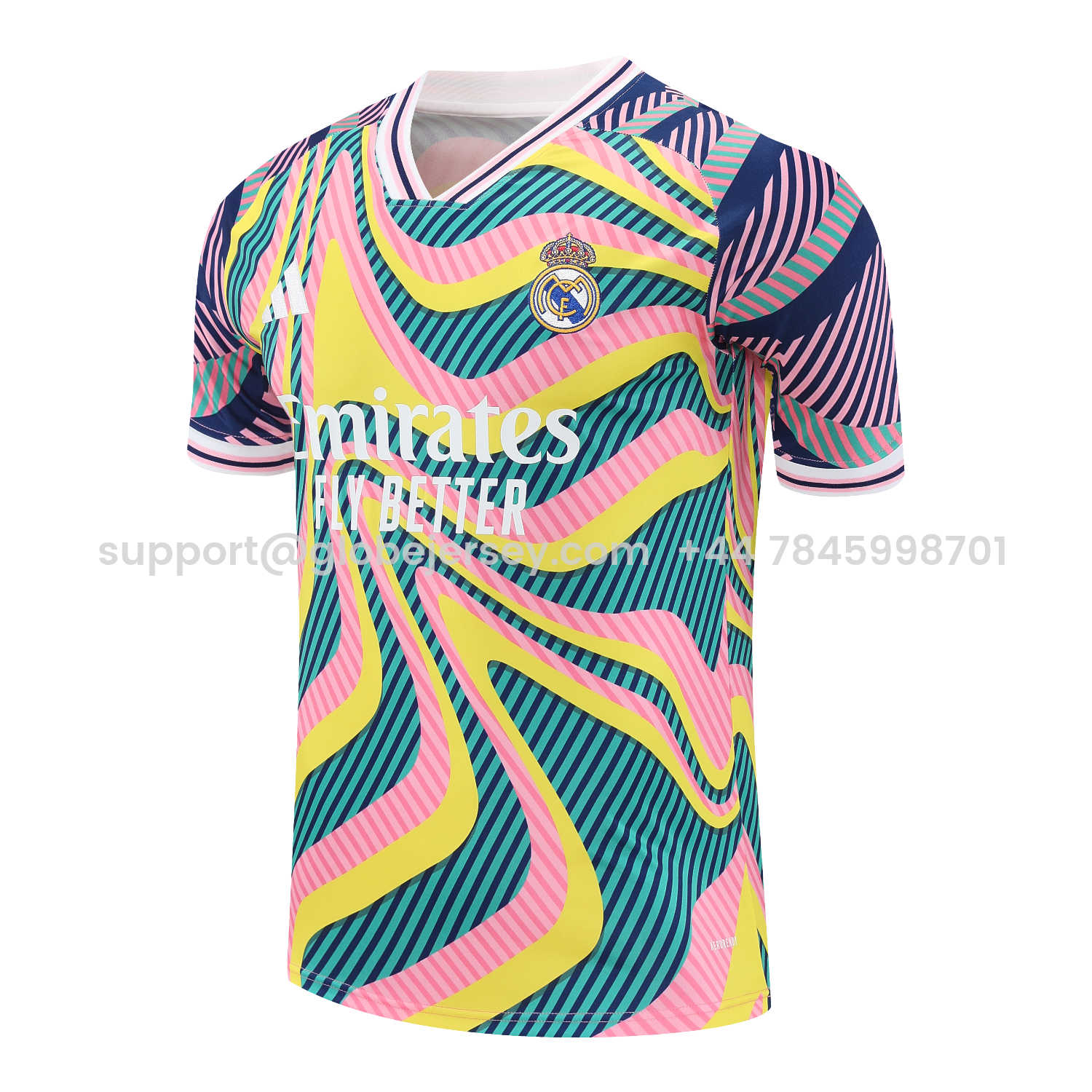 GlobeJersey-Real Madrid 25-26 Short-Sleeve Training Set - Colorful Curve Pattern Top & Black Shorts