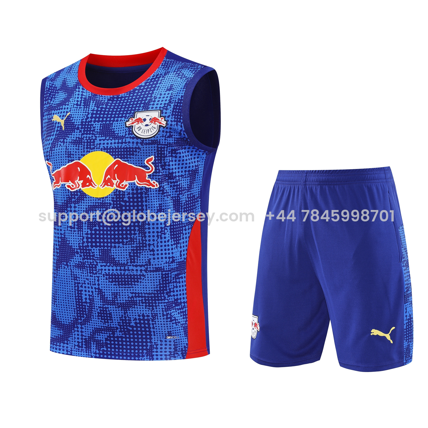 GlobeJersey-RB Leipzig 25-26 Vest Training Set - Blue With Red Top & Dark Blue Pants