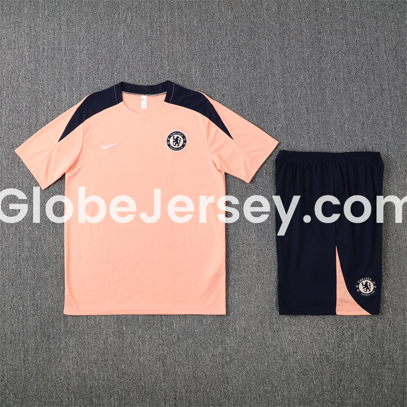 GlobeJersey-C.H.E.L.S.E.A 25-26 Kids Short-Sleeve Training Set - Pink top & Blue Shorts