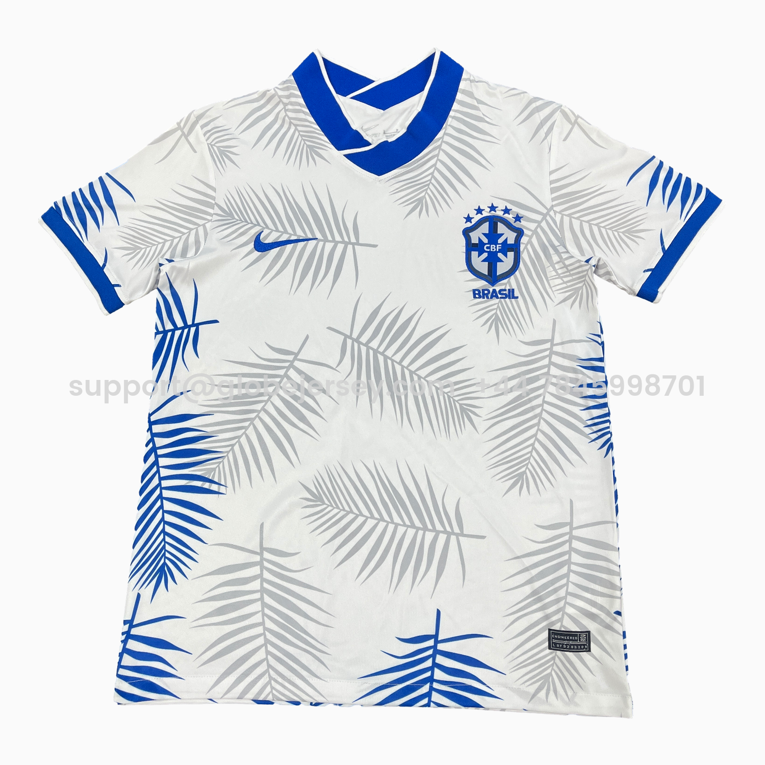 GlobeJersey-Brazil 25-26 Blue And Grey Leaves White Jersey - Fans Version