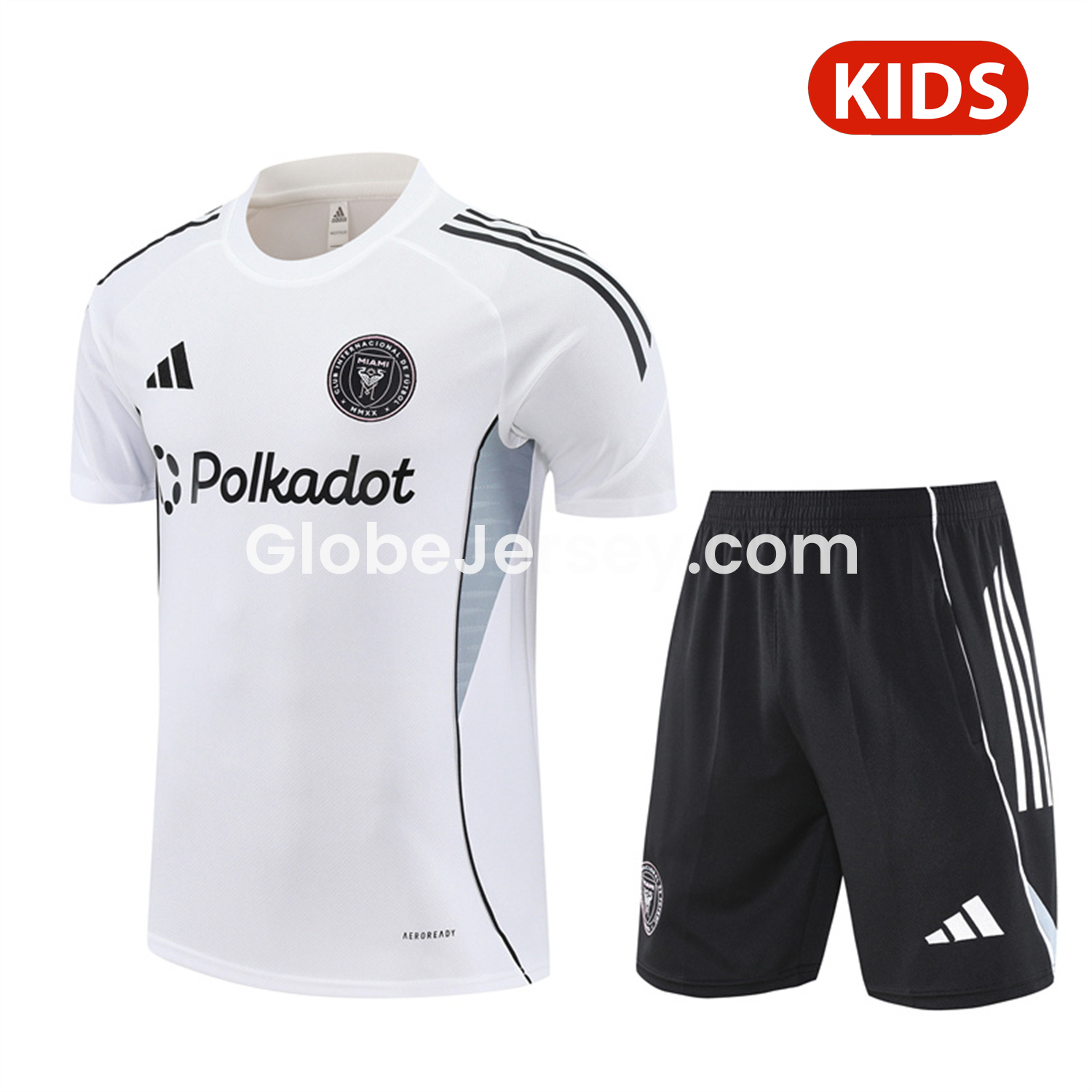 GlobeJersey-INT M.A.M 25-26 Kids Short-Sleeve Training Set - White Top and Black Shorts