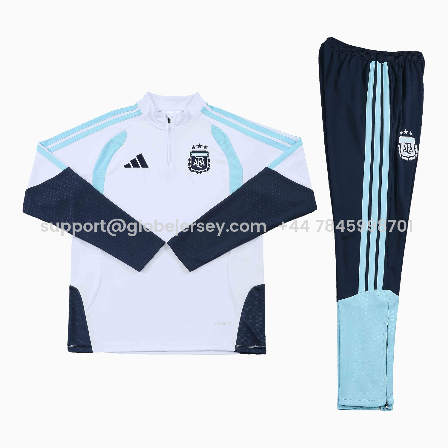 GlobeJersey-Argentina 2026 Kids Long Sleeve Training Set - White Top & Black Pants