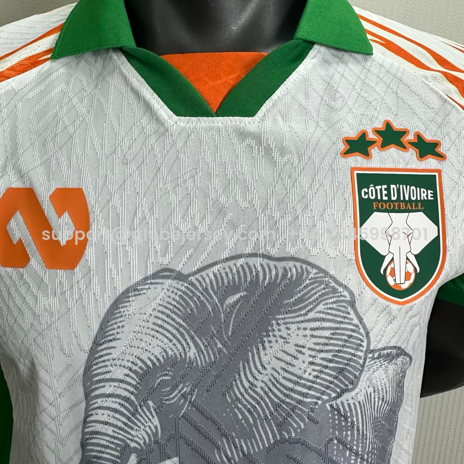 GlobeJersey-Ivory Coast 25-26 Elephant And Kid White Jersey - Player Version