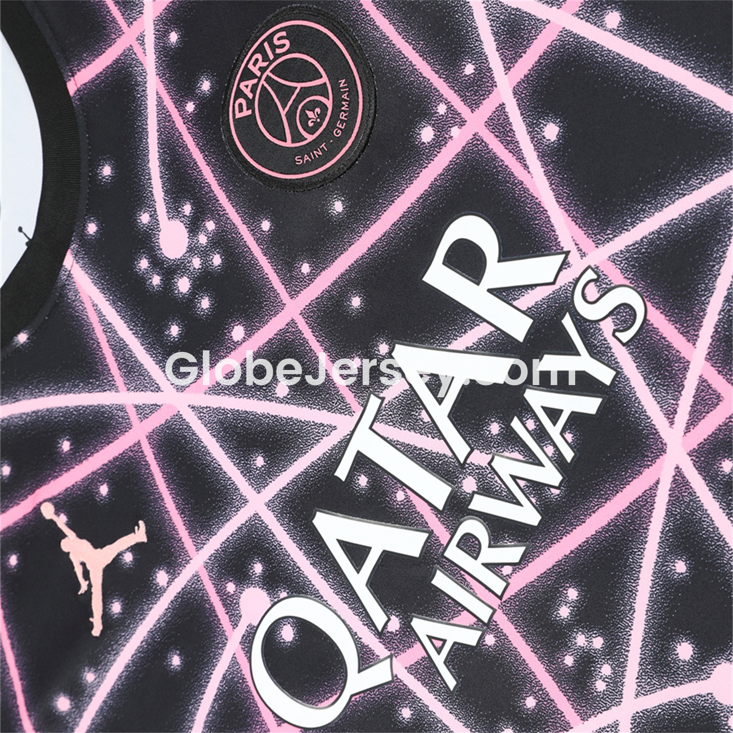 GlobeJersey-Paris Saint-Germain PSG 25-26 Short-Sleeve Training Set - Pink Fluorescent Rays Black Top & Black Shorts