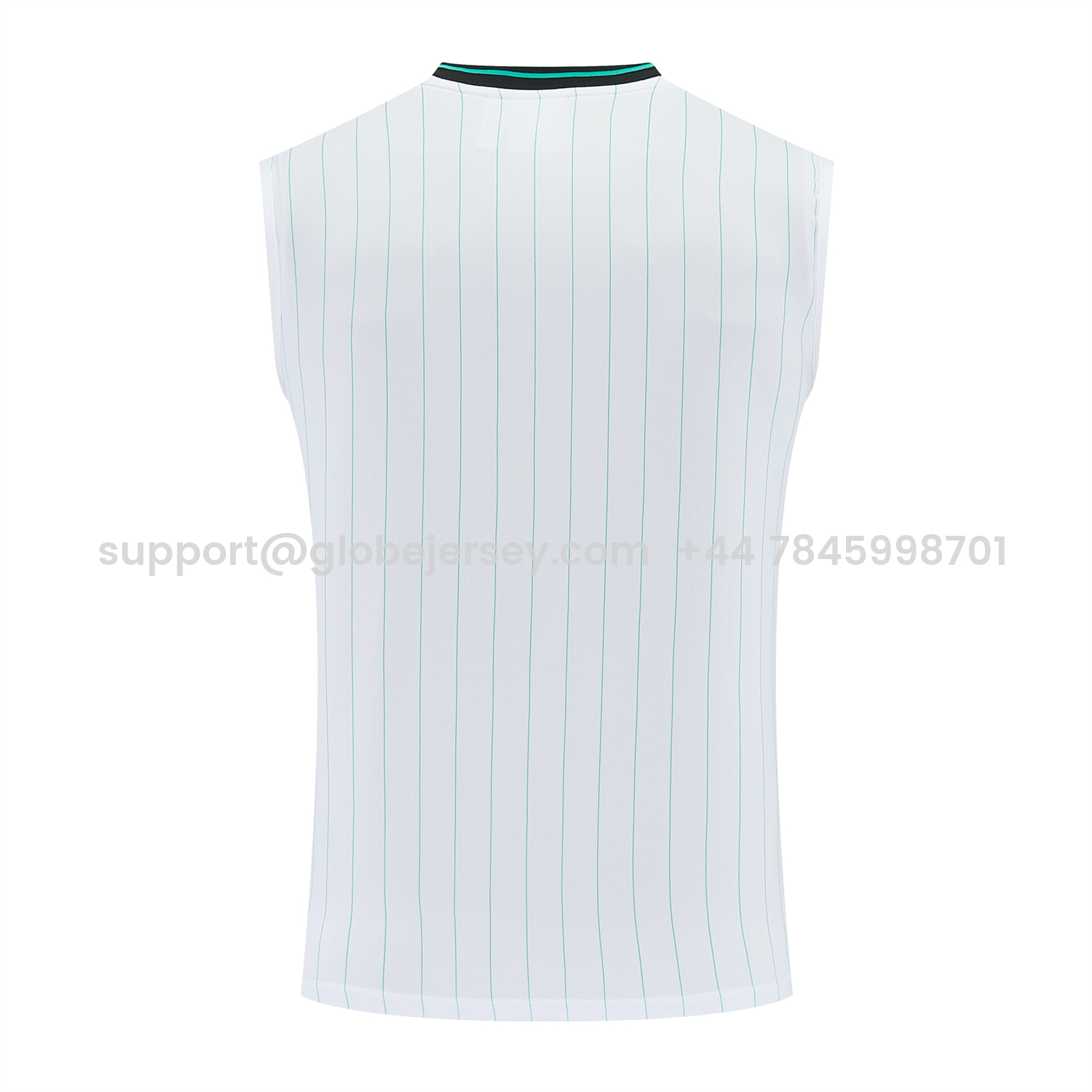 GlobeJersey-Liver.pool 25-26 Retro Style Vest Training Set - White With Green Stripes Top & Pants