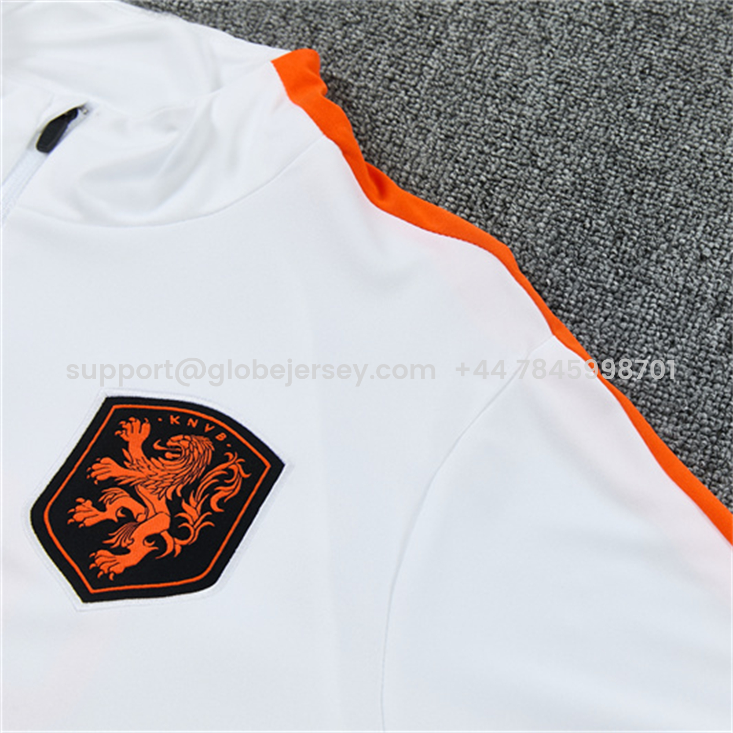 GlobeJersey-Netherlands 2026 Kids Long Sleeves Training Set - White With Orange Accents Top & Black Pants
