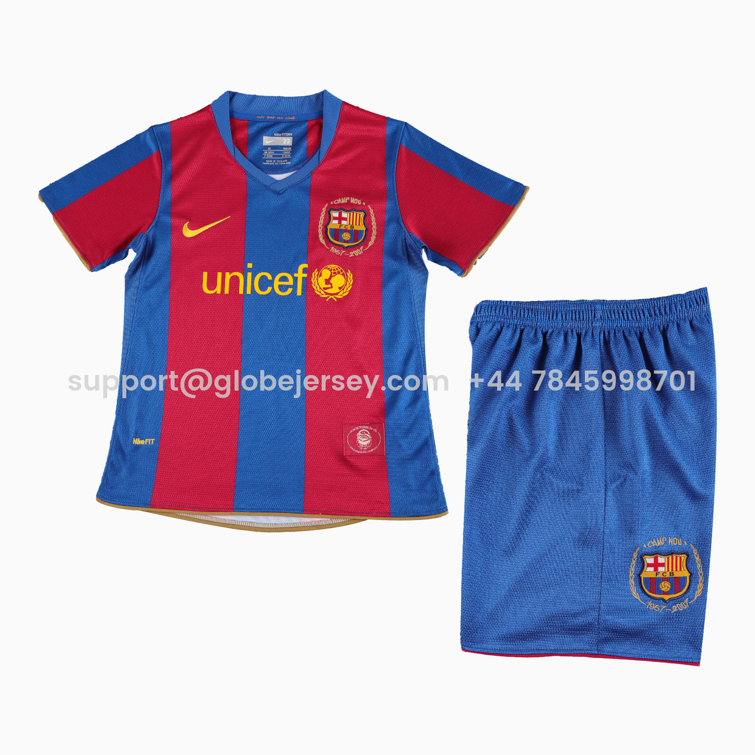 GlobeJersey-Retro Barcelona 2007-08 Home Kids Kit
