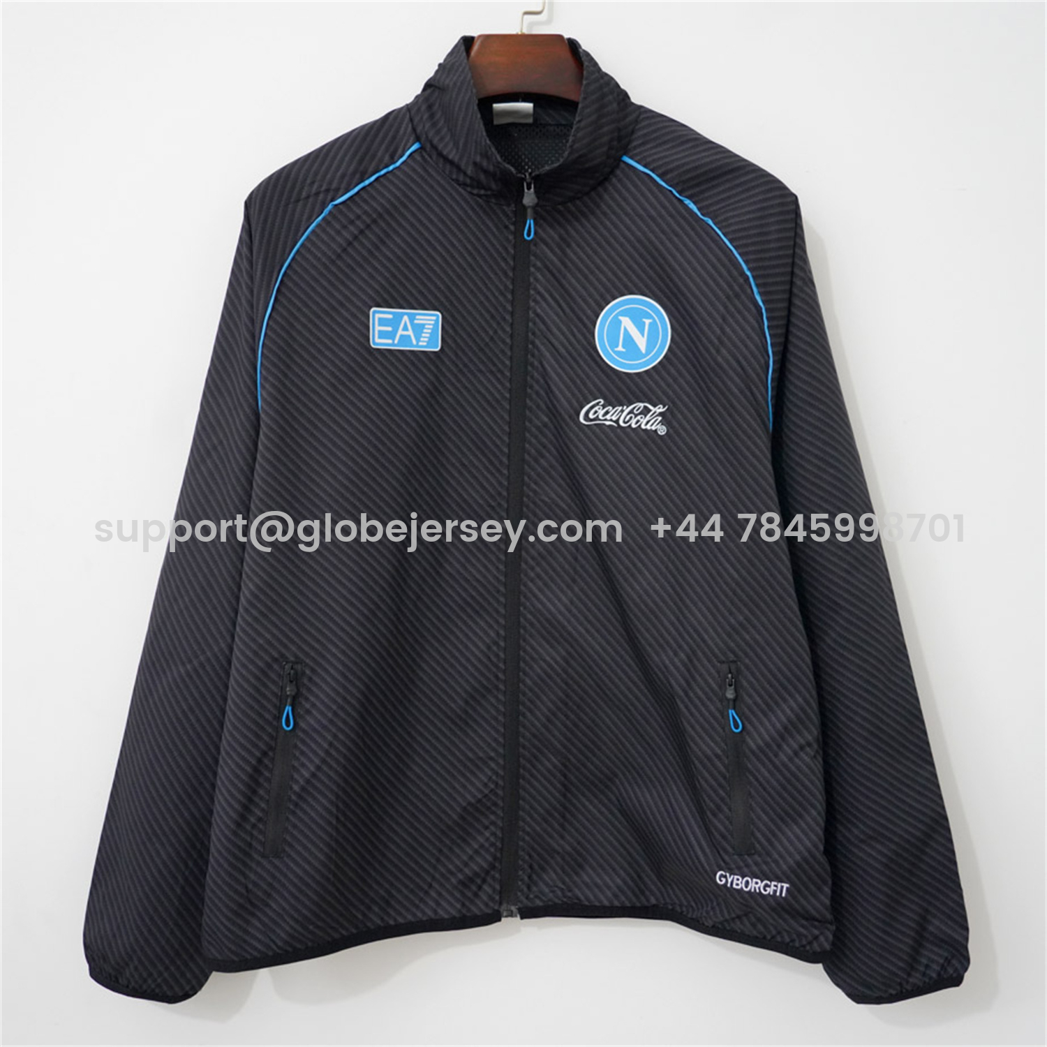 GlobeJersey-Napoli 25-26 Black With Blue Stripes Windbreaker Jacket